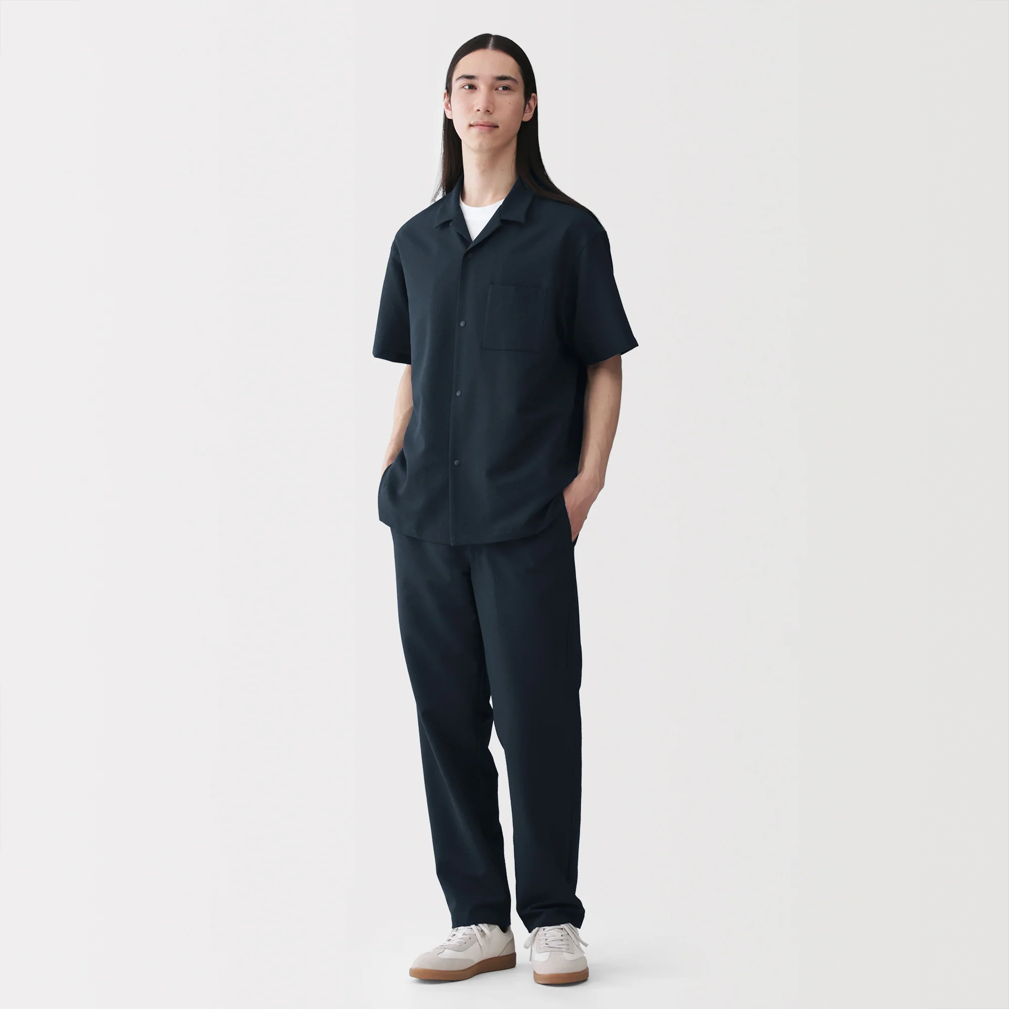 Breathable Seersucker Open Collar Shirt - Image 28