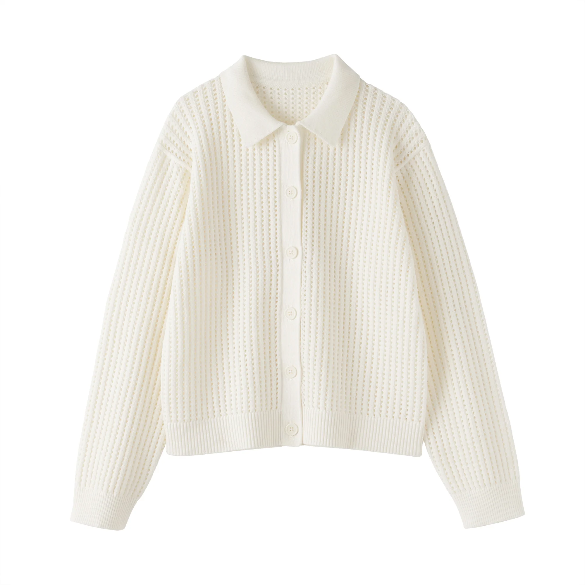 Cotton Blend Mesh Polo Cardigan - Image 10