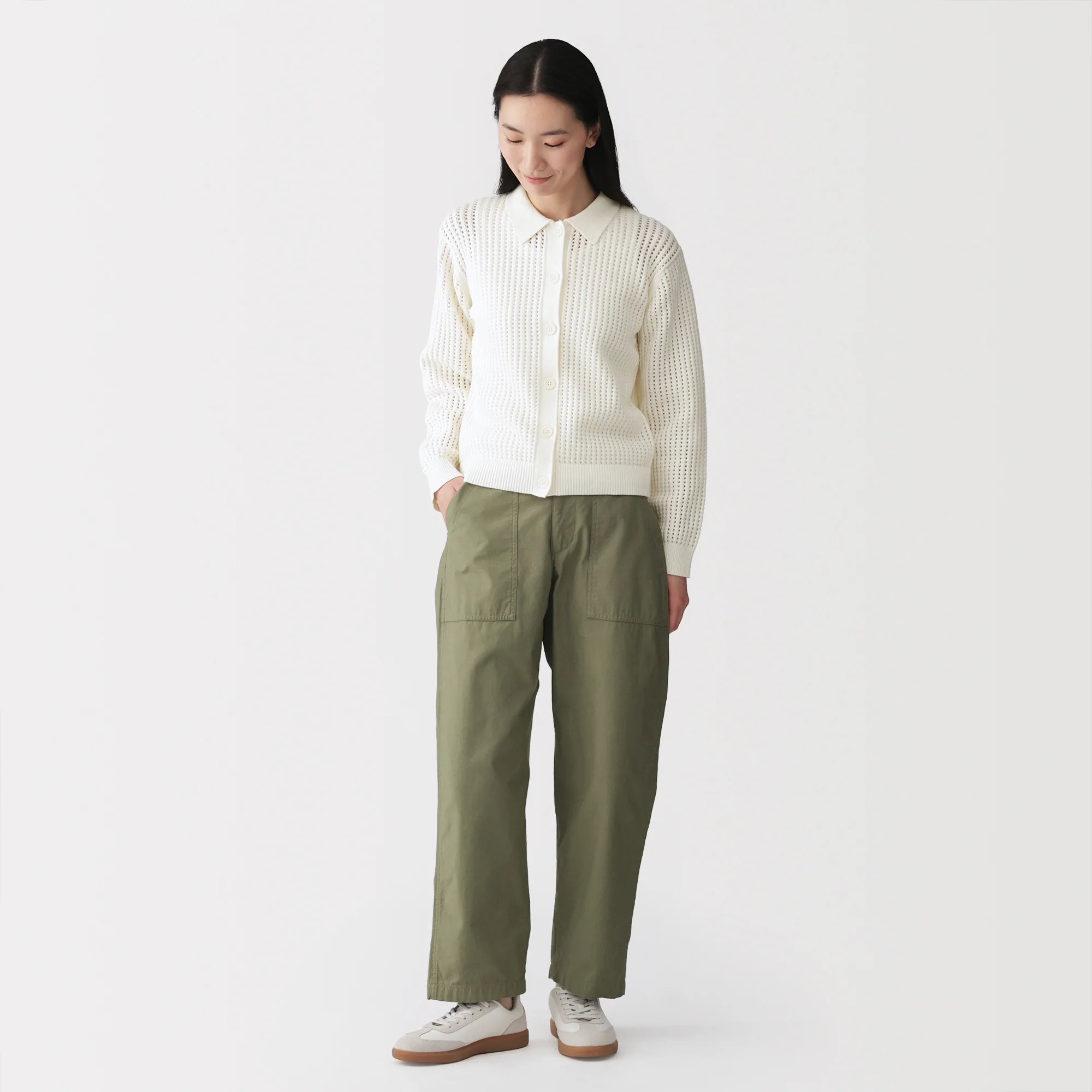 Cotton Blend Mesh Polo Cardigan - Image 12