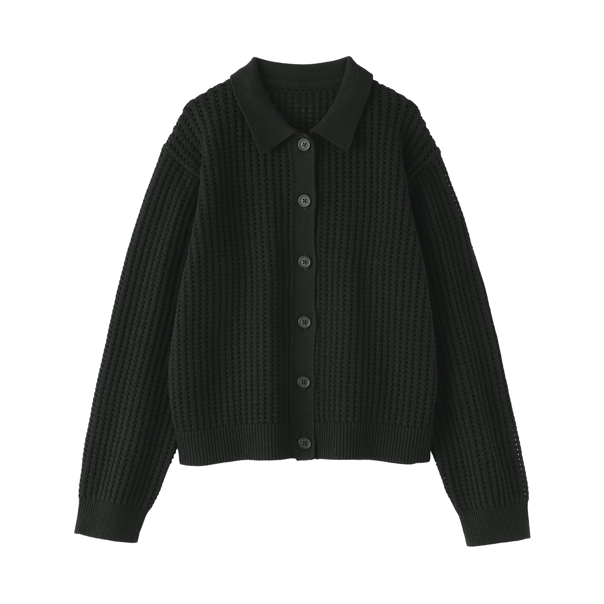 Cotton Blend Mesh Polo Cardigan - Image 18