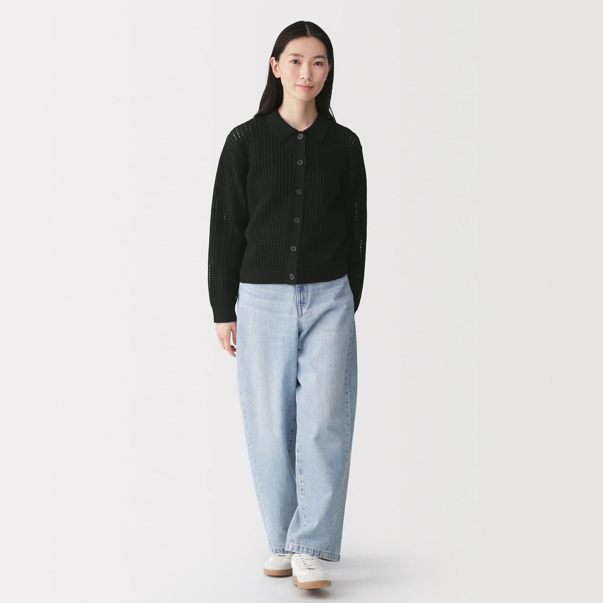Cotton Blend Mesh Polo Cardigan - Image 20