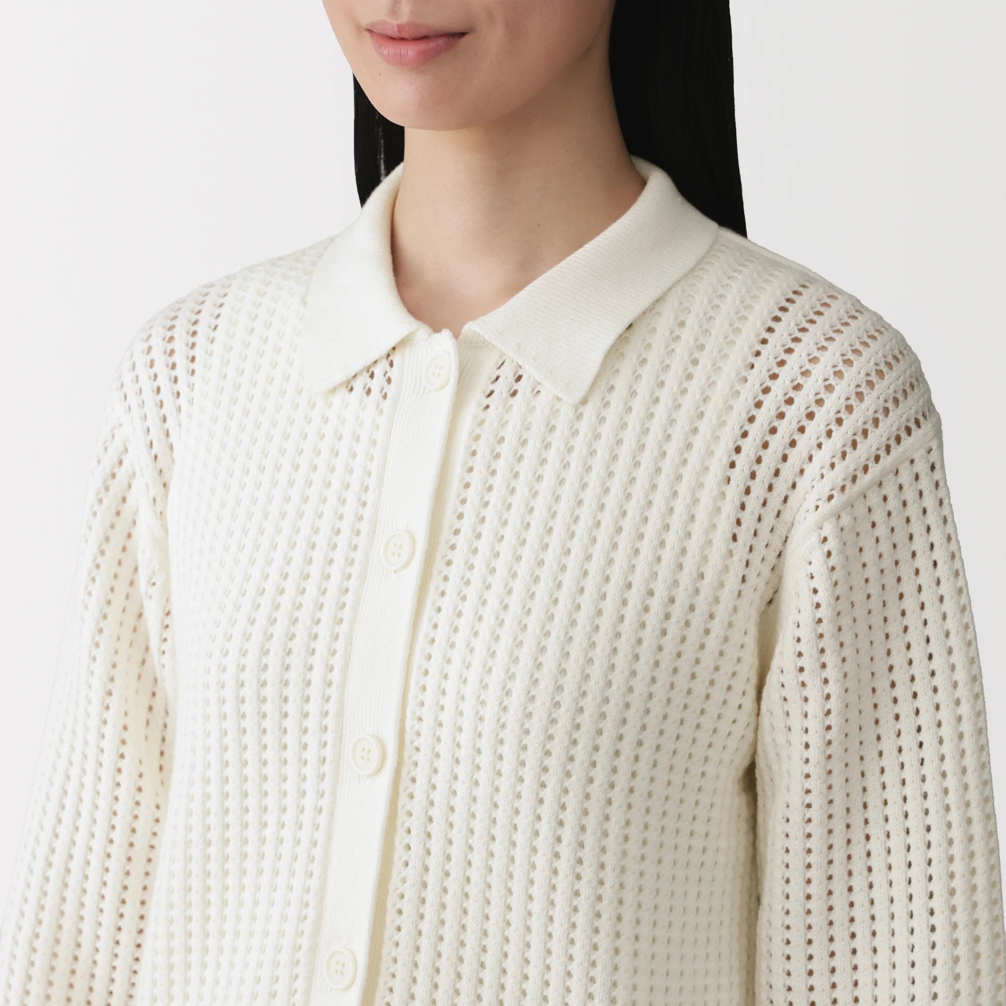 Cotton Blend Mesh Polo Cardigan - Image 23