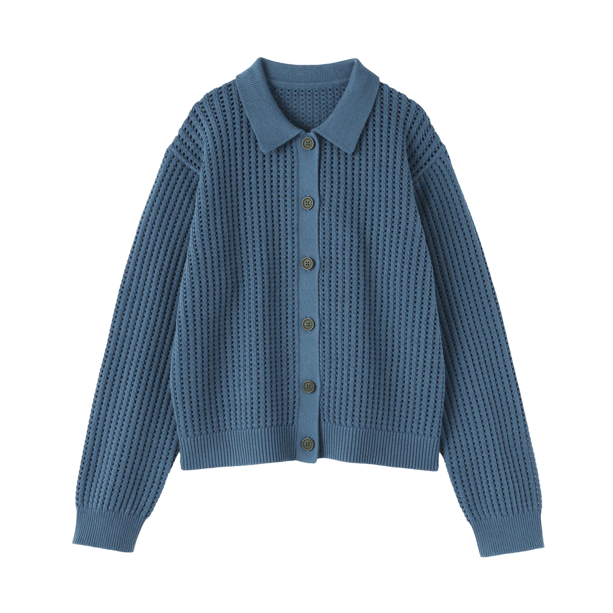 Cotton Blend Mesh Polo Cardigan - Image 26