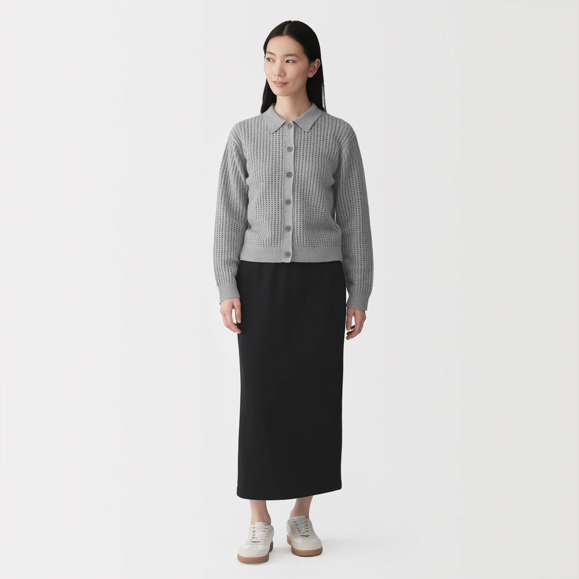 Cotton Blend Mesh Polo Cardigan - Image 4