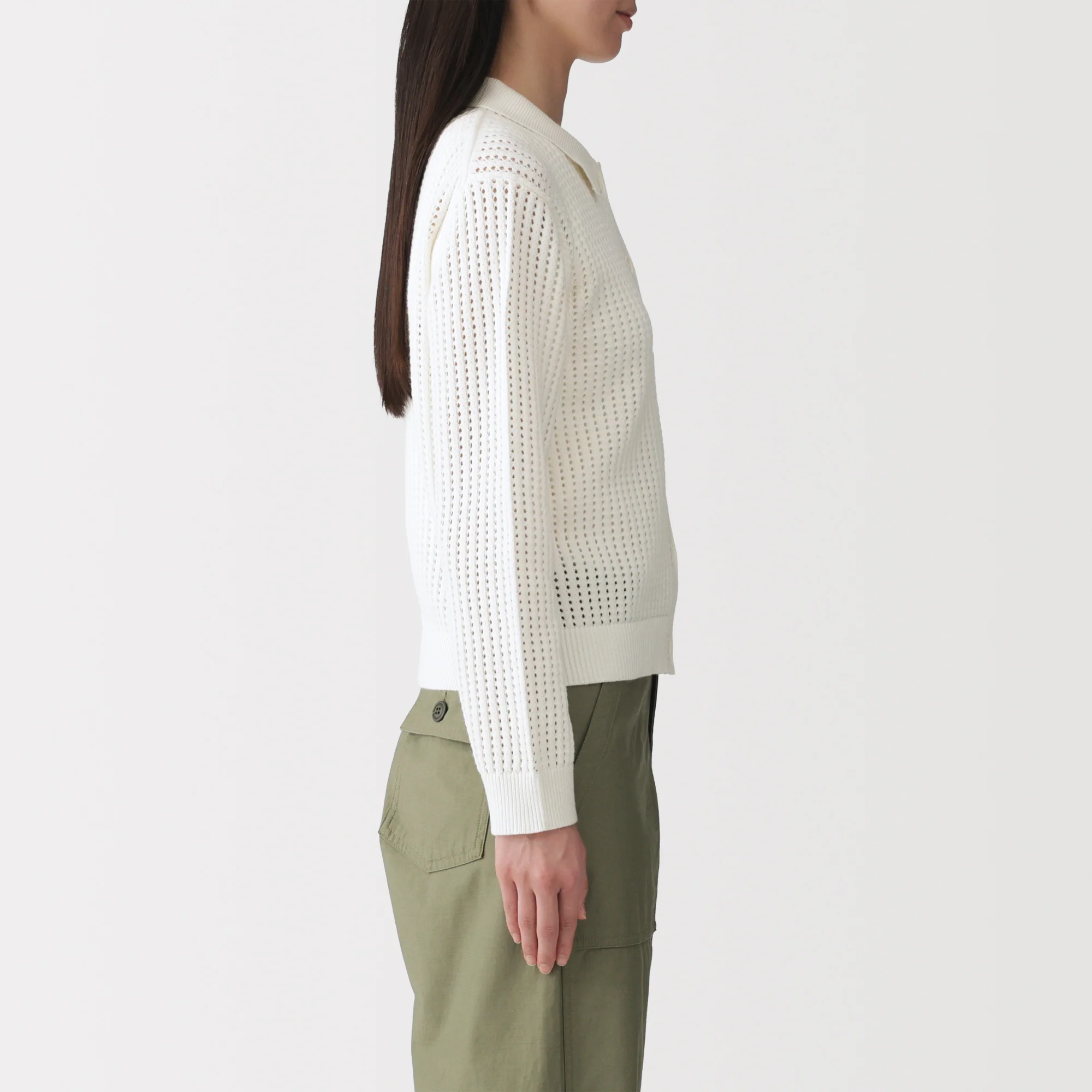 Cotton Blend Mesh Polo Cardigan - Image 5