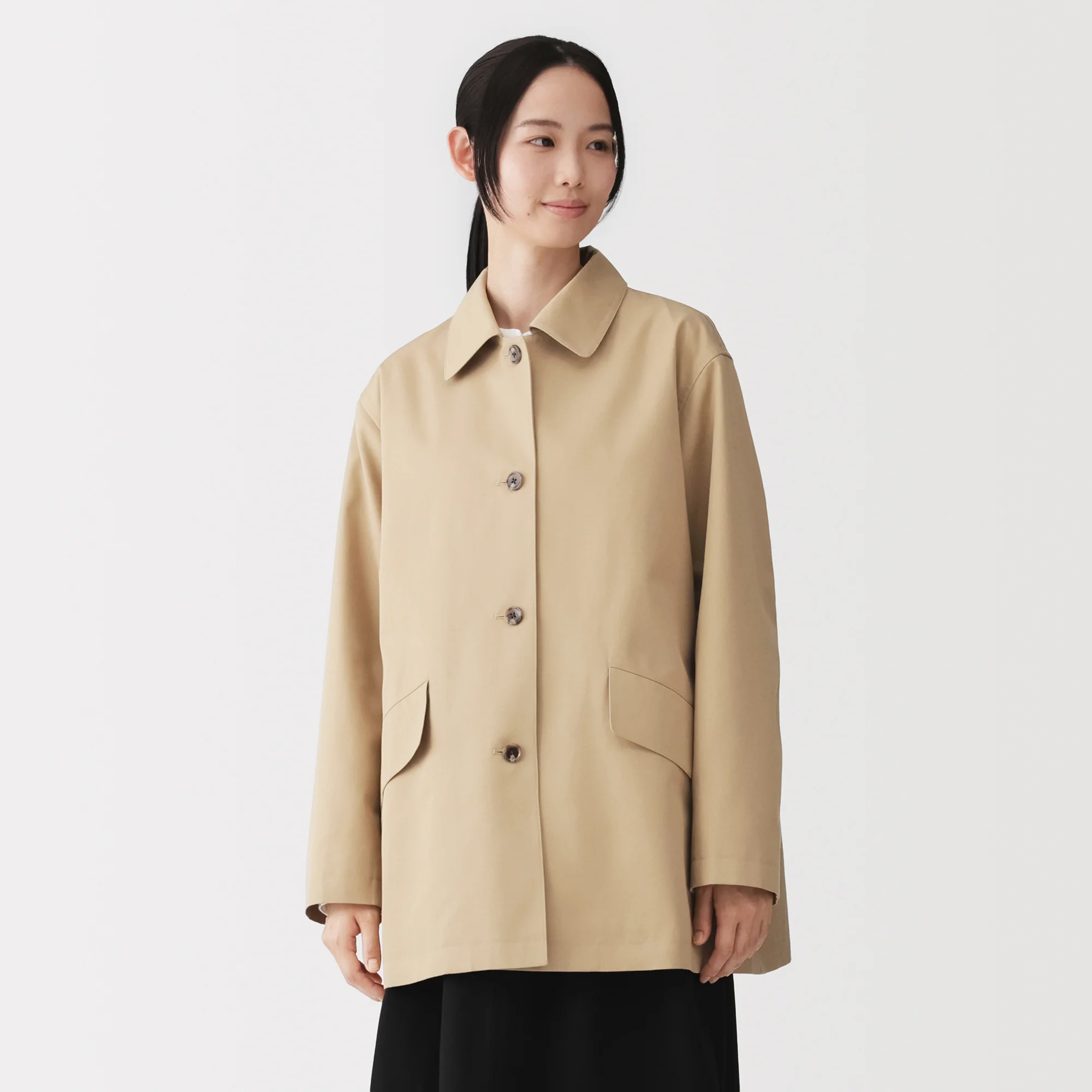 Cotton Twill Stand Fall Collar Coat - Image 13