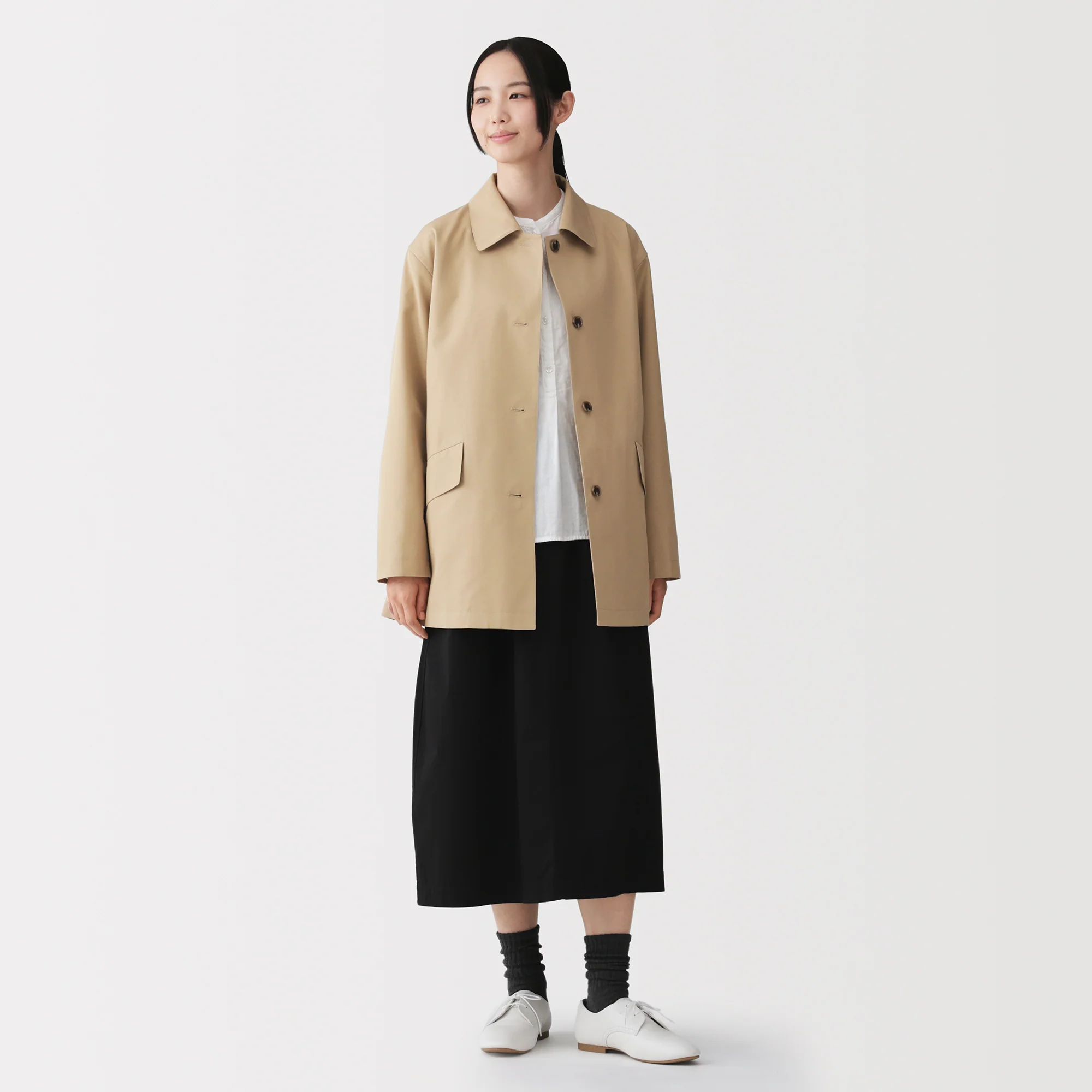 Cotton Twill Stand Fall Collar Coat - Image 14