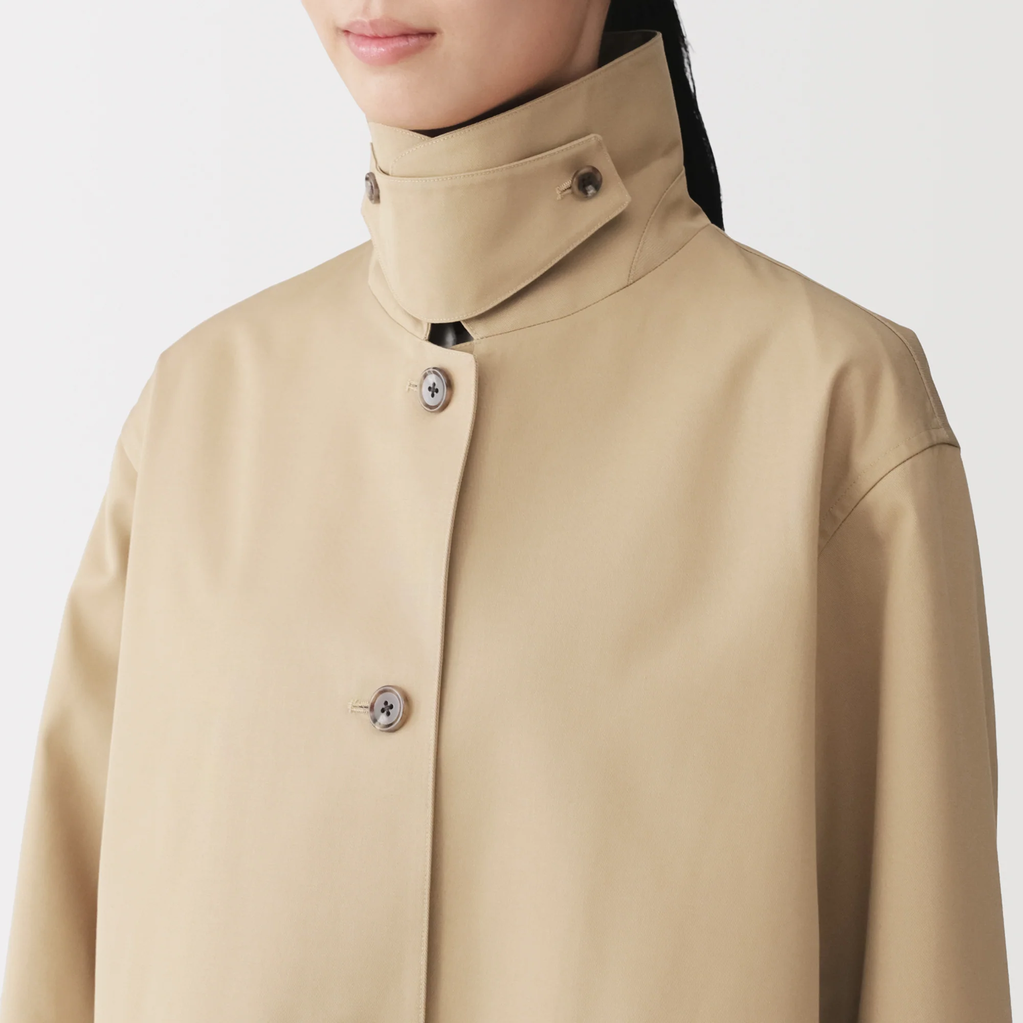 Cotton Twill Stand Fall Collar Coat - Image 18