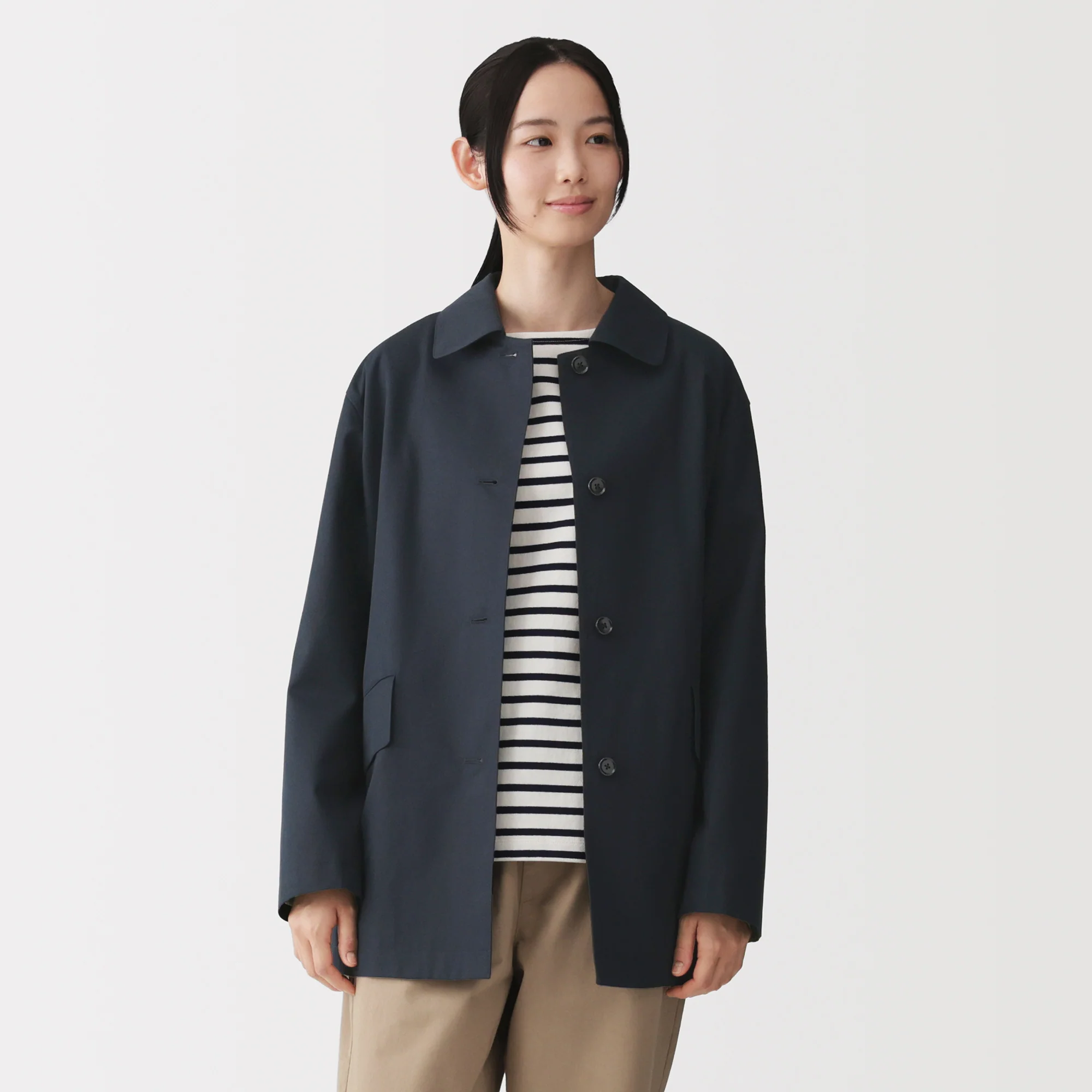 Cotton Twill Stand Fall Collar Coat - Image 3