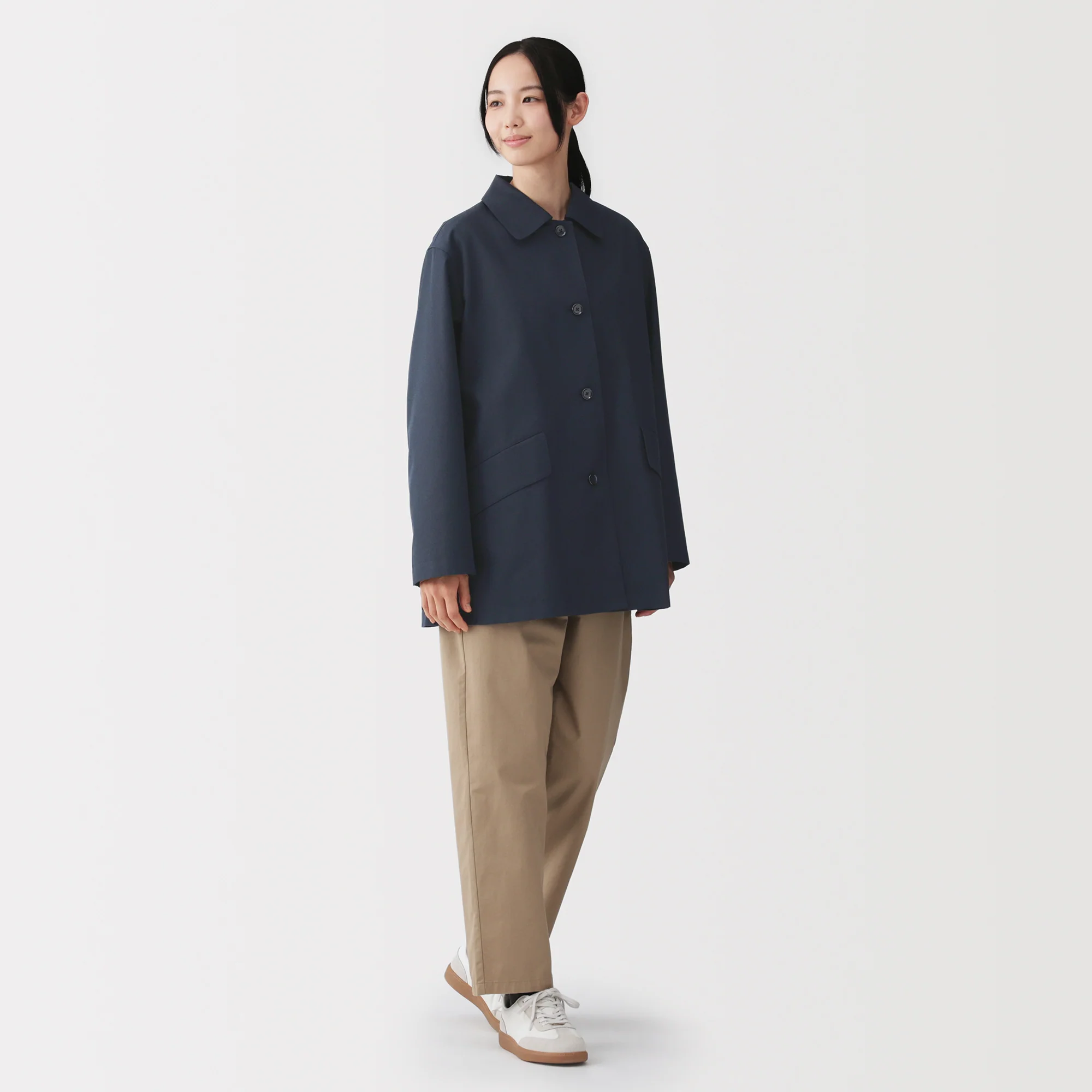 Cotton Twill Stand Fall Collar Coat - Image 4