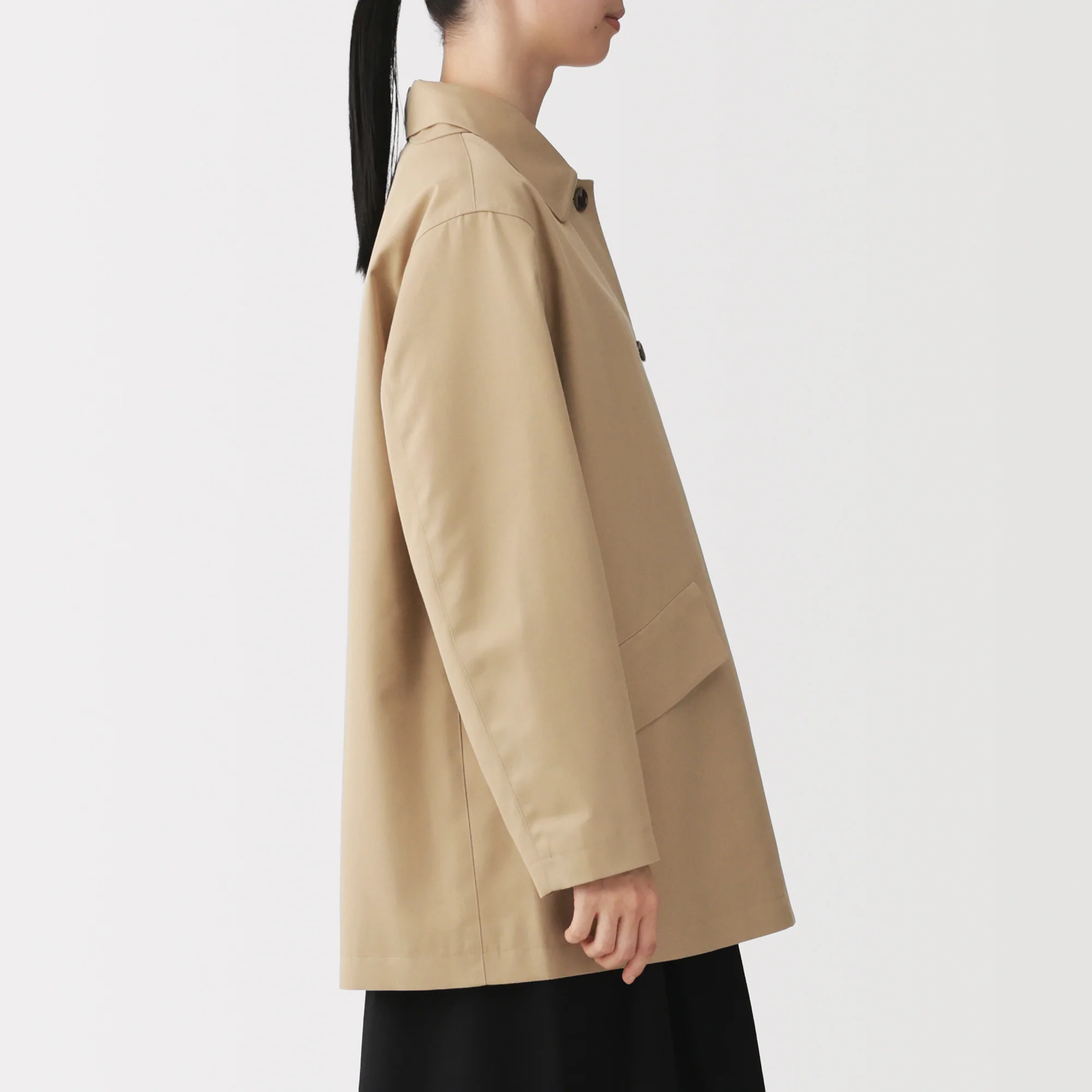 Cotton Twill Stand Fall Collar Coat - Image 5