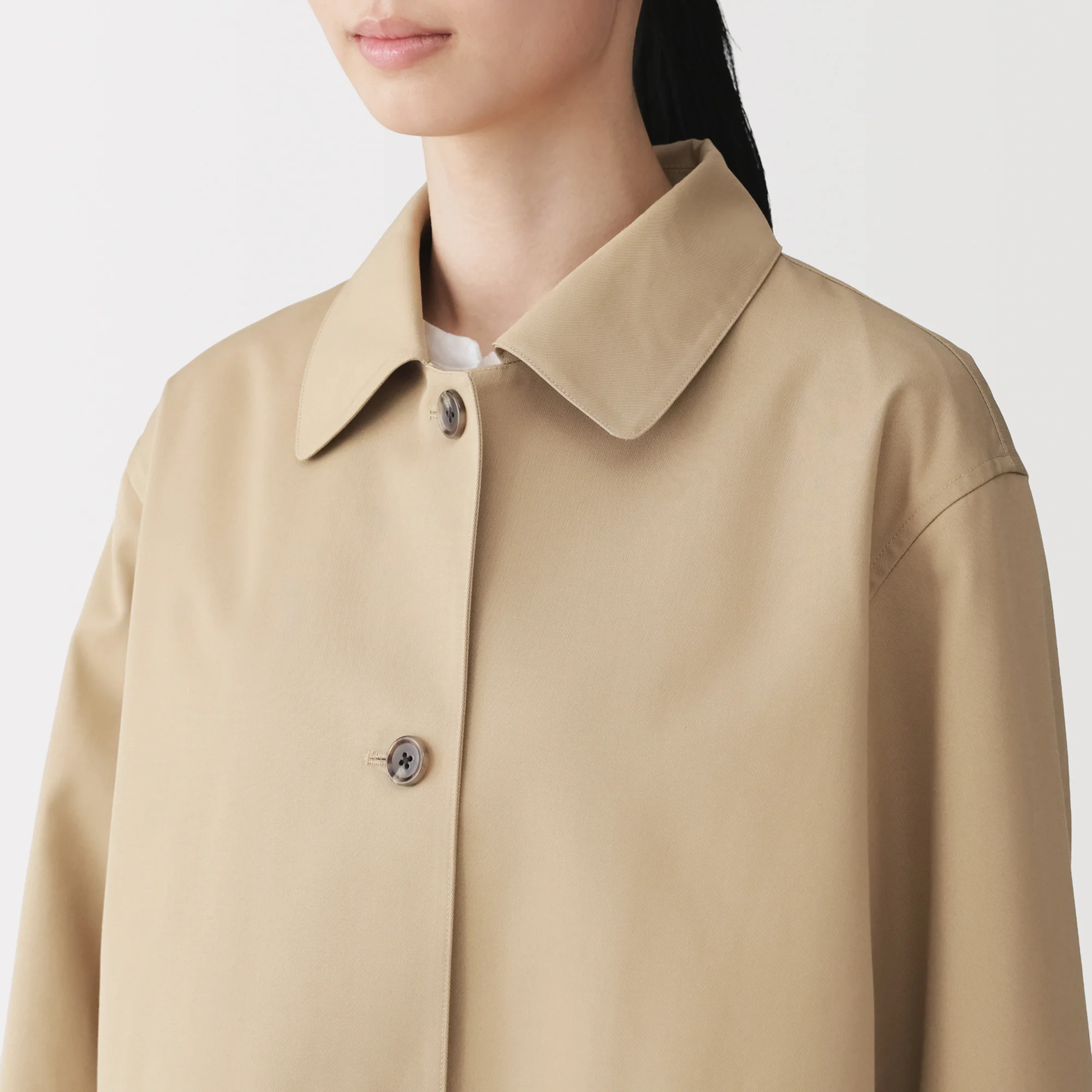 Cotton Twill Stand Fall Collar Coat - Image 7
