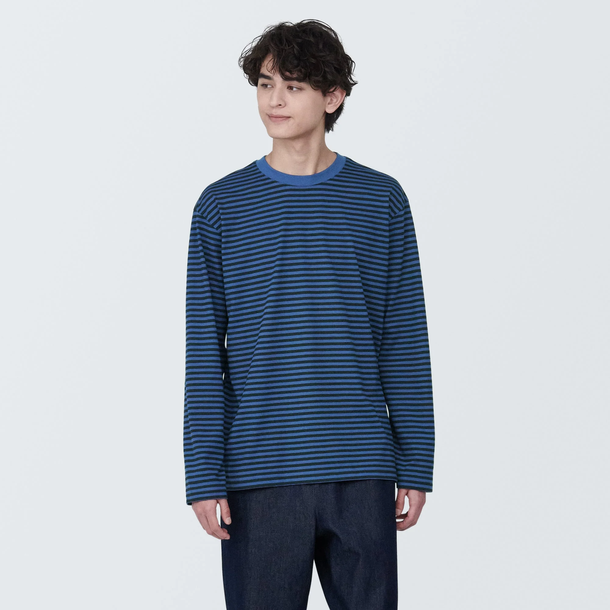 Men's Jersey Crew Neck Long Sleeve Striped T-Shirt