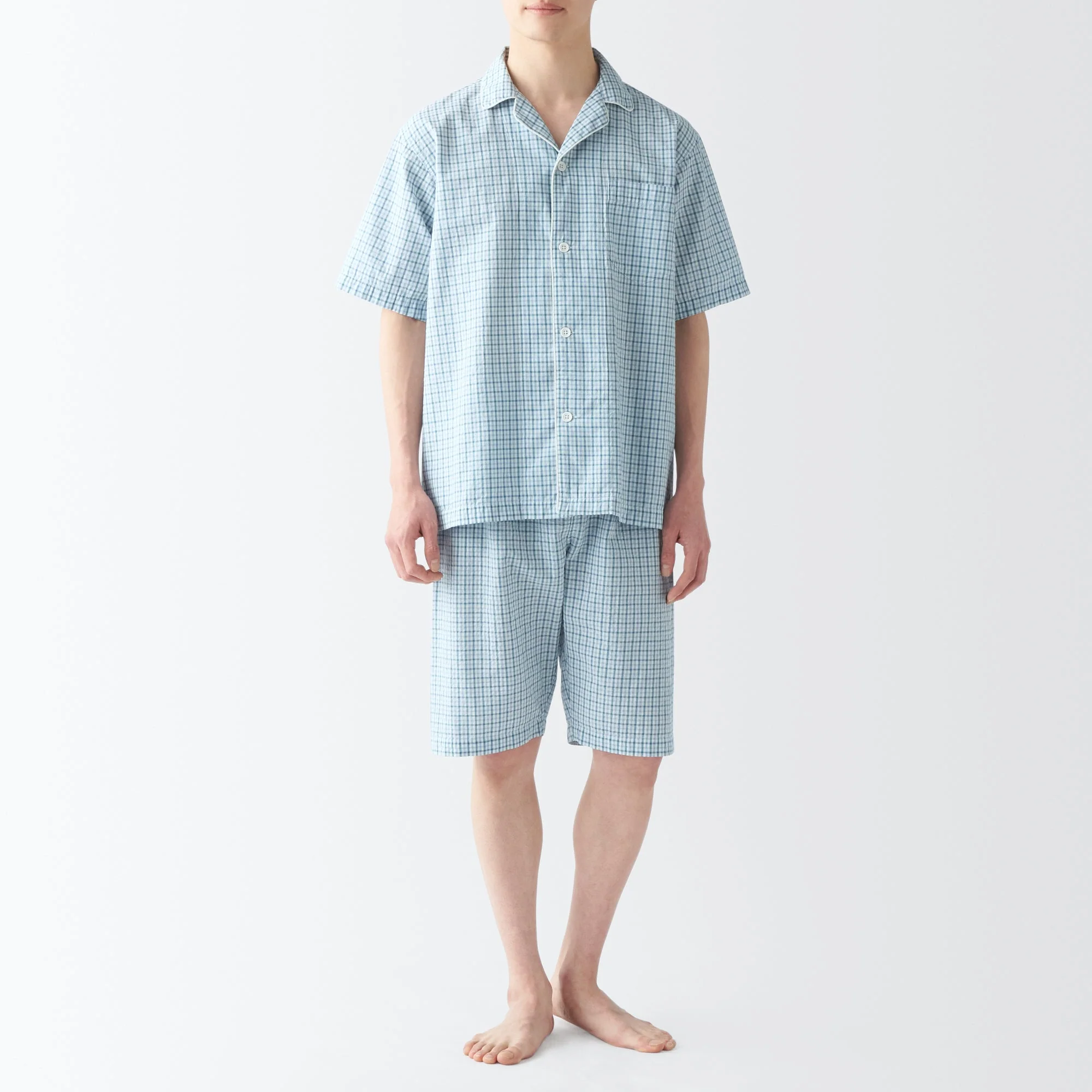 Men's Side Seamless Seersucker Short Sleeve Pajamas