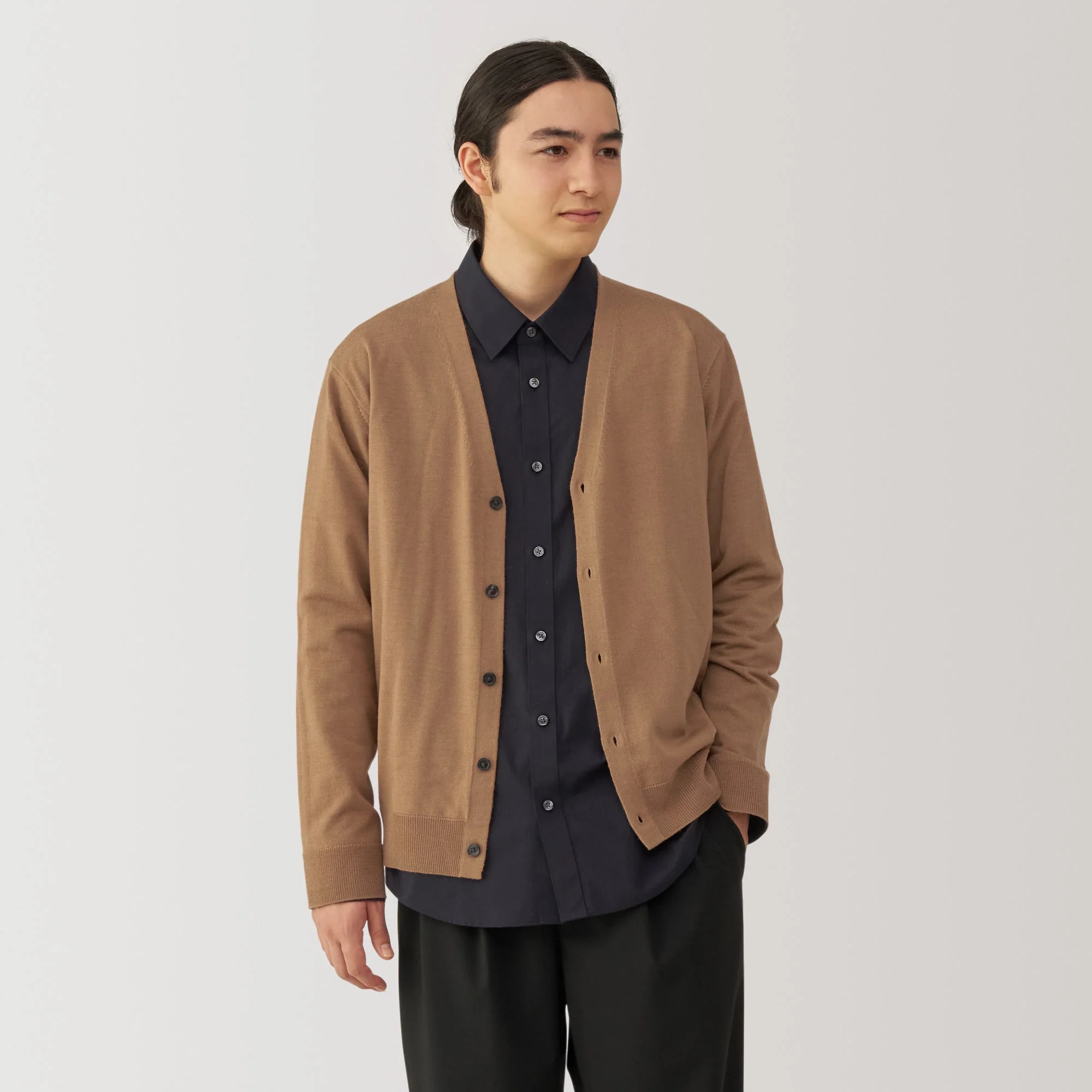 Men's Washable High-Gauge V Neck Cardigan