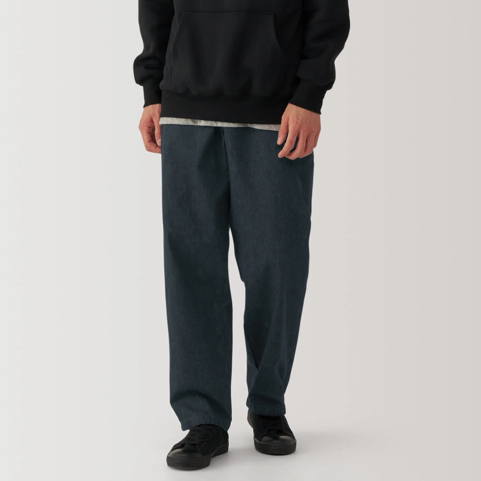 Men's Washed Denim Easy Pants - Black - Image 3