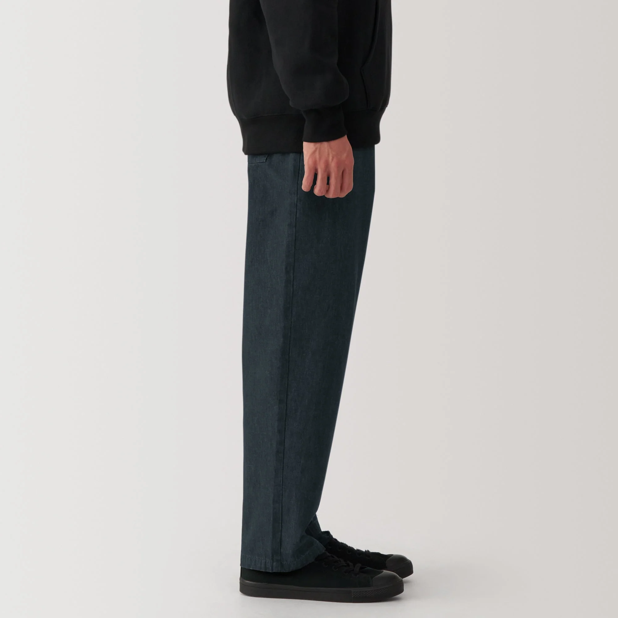 Men's Washed Denim Easy Pants - Black - Image 5