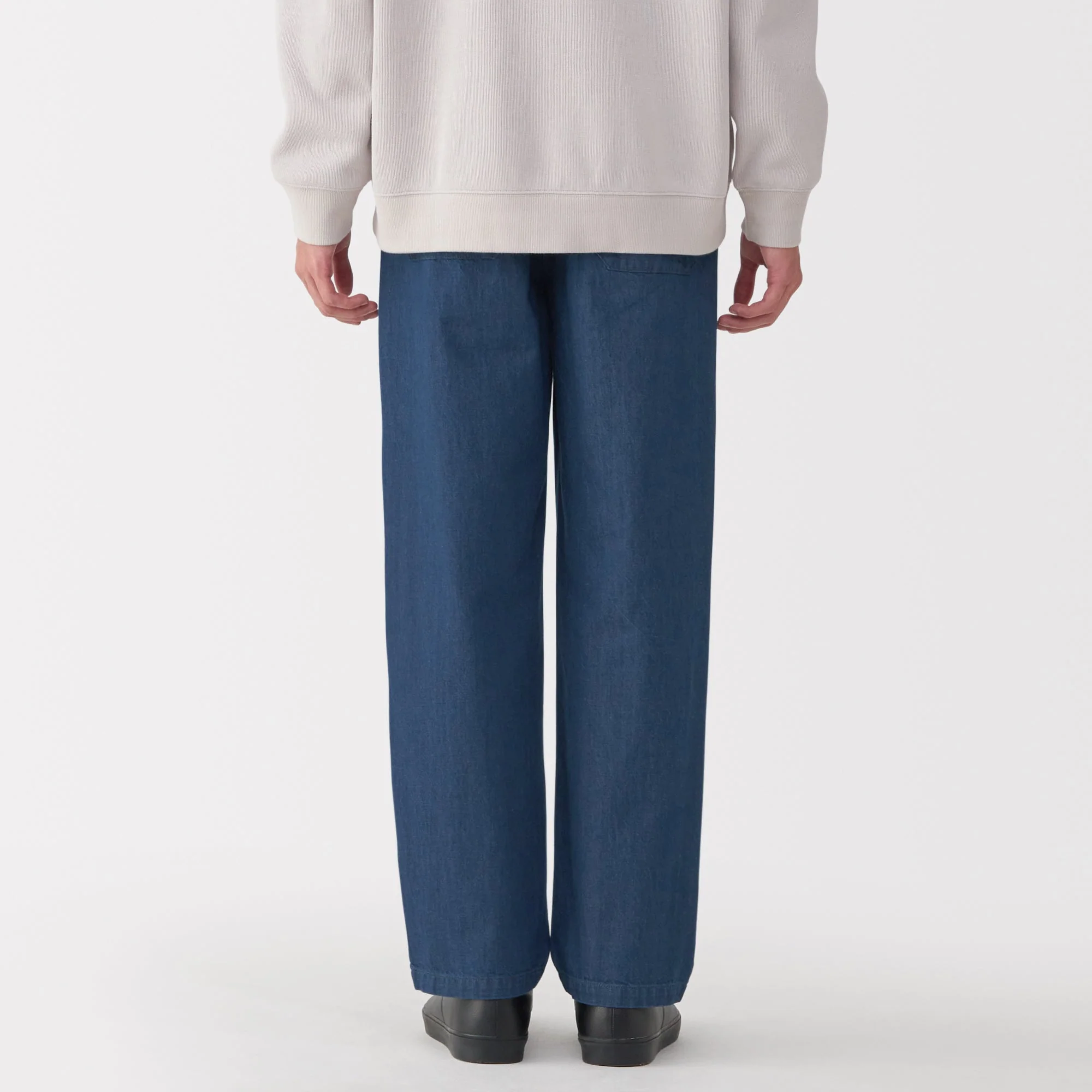 Men's Washed Denim Easy Pants - Navy - Image 6