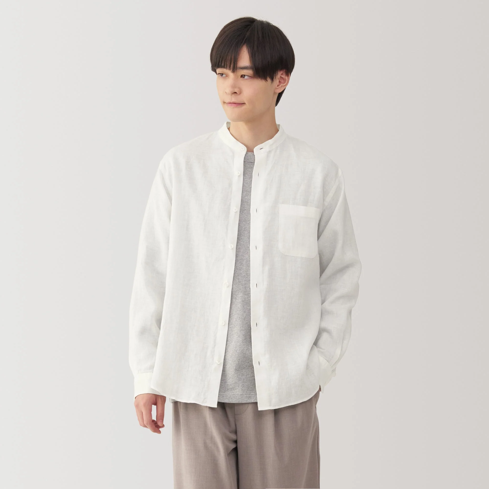 Men's Linen Stand Collar Shirt