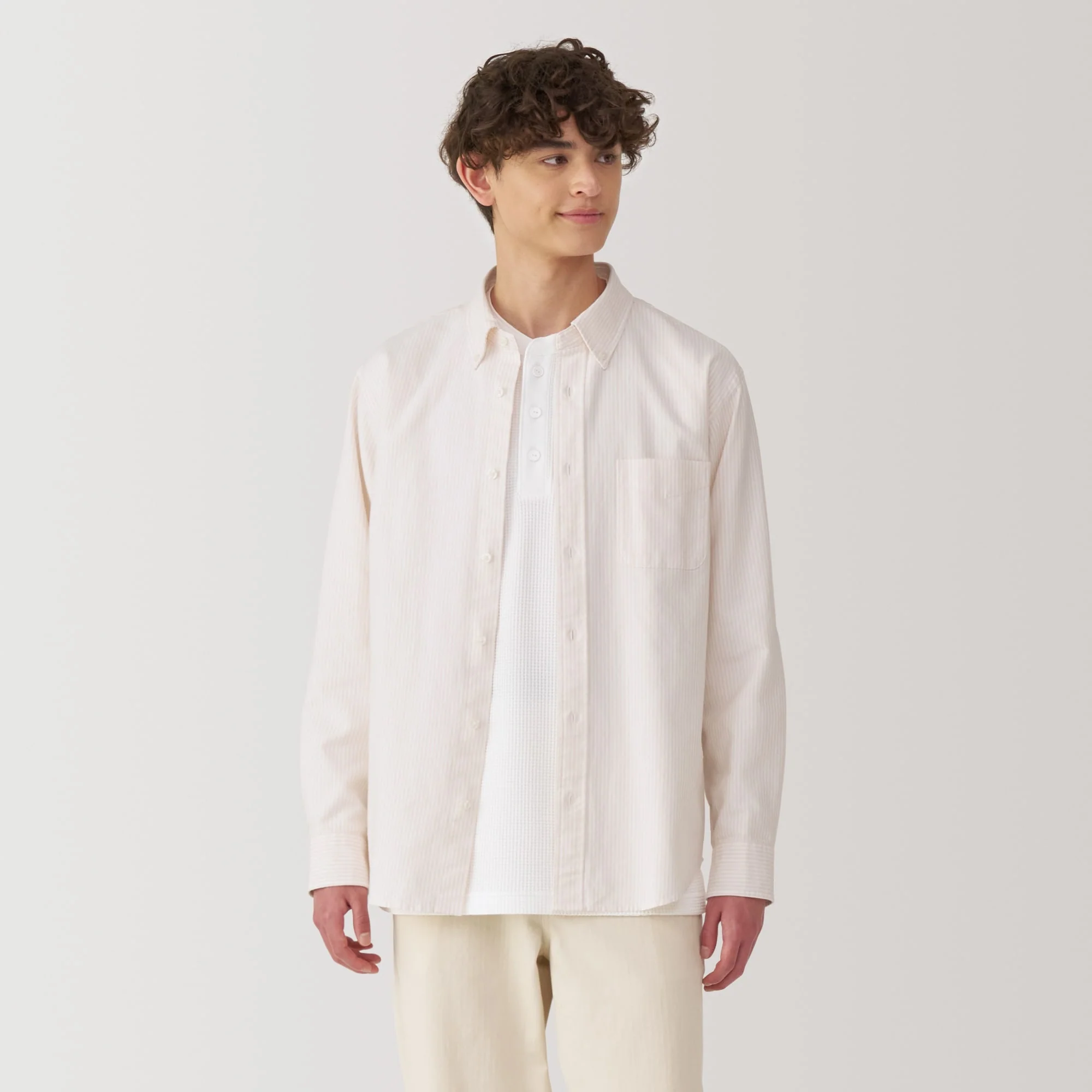Men's Washed Oxford Button Down Long Sleeve Striped Shirt - Image 3