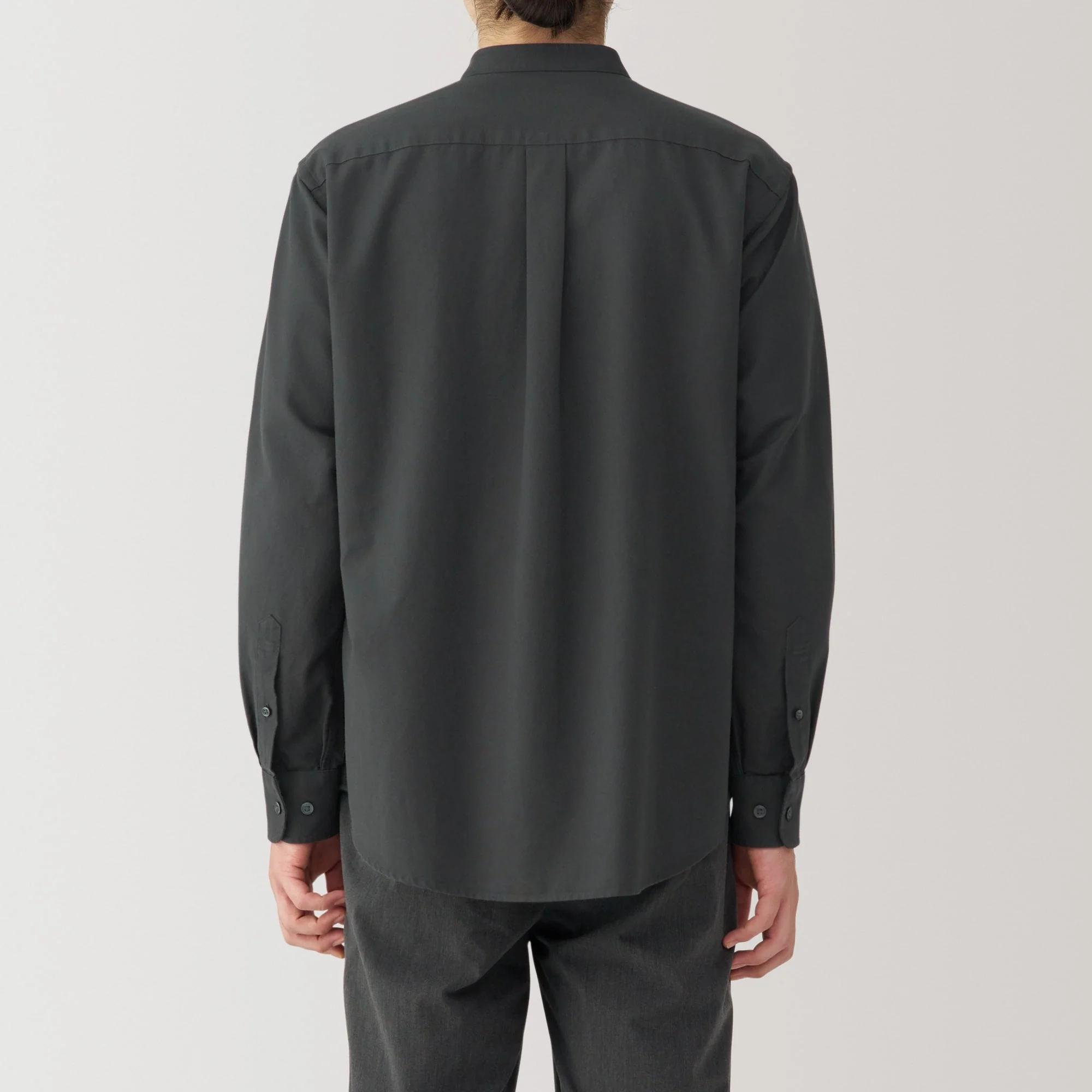 Men's Washed Oxford Stand Collar Long Sleeve Shirt - Image 14