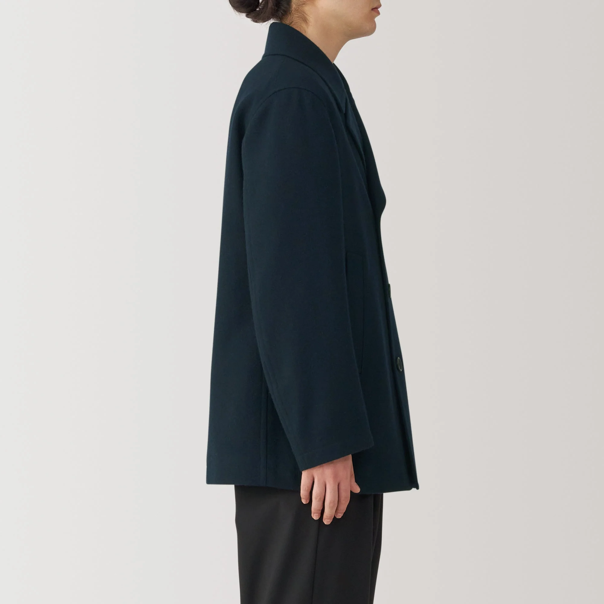 Men's Wool Blend Pea Coat - Dark Navy - Image 5