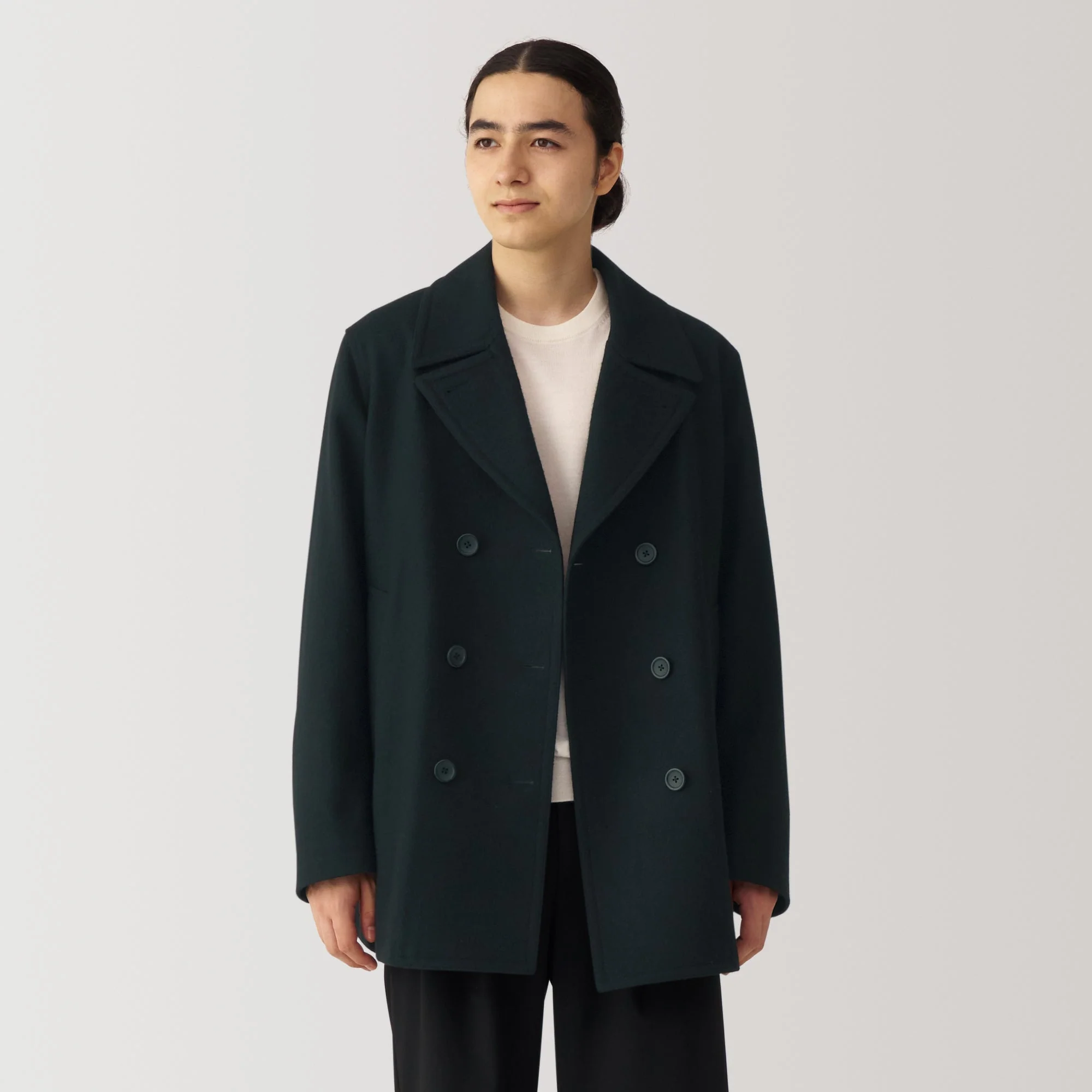 Men's Wool Blend Pea Coat - Black - Image 3
