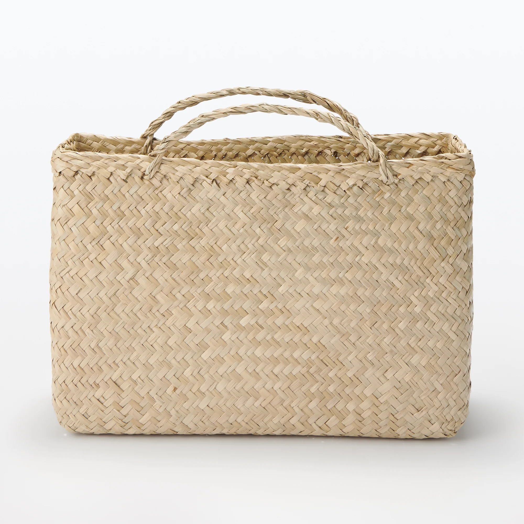 Seagrass Herringbone Basket with Handle - Large (W36 x D12.5 x H24 cm) - Image 3