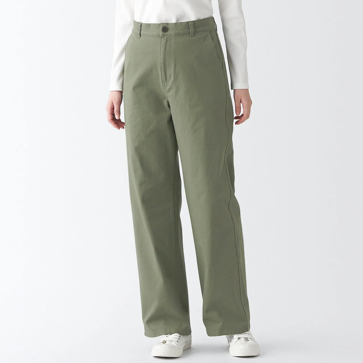 Women's 4-Way Stretch Chino Wide Straight Pants (L 31inch / 77cm)