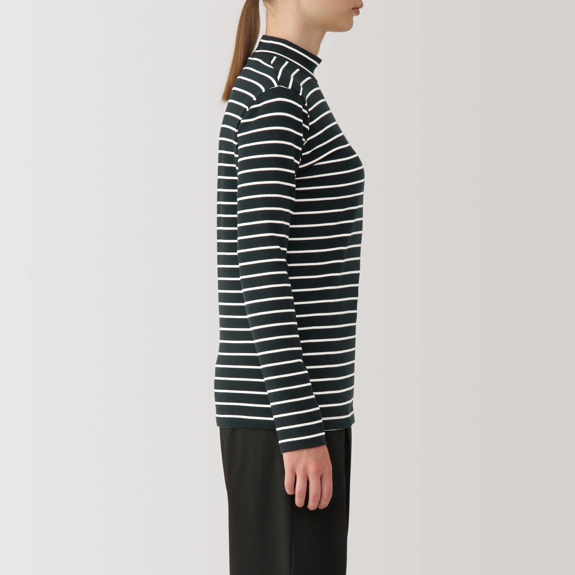 Women's Brushed Ribbed High Neck Long Sleeve Striped T-Shirt - Image 13