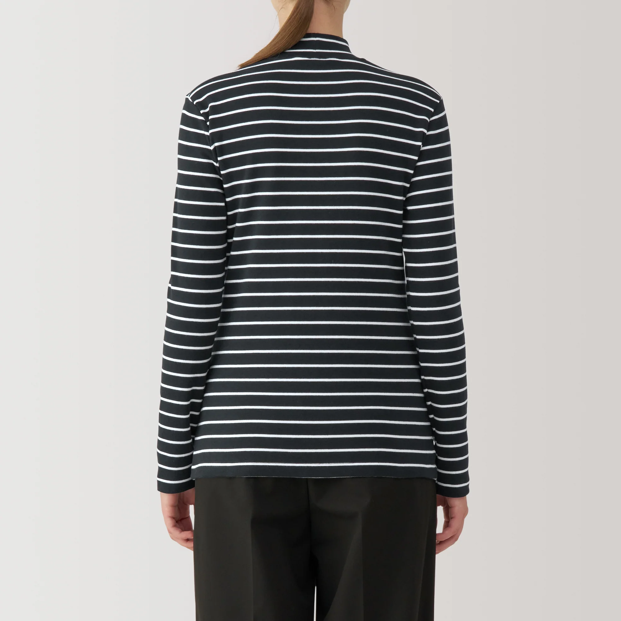 Women's Brushed Ribbed High Neck Long Sleeve Striped T-Shirt - Image 14
