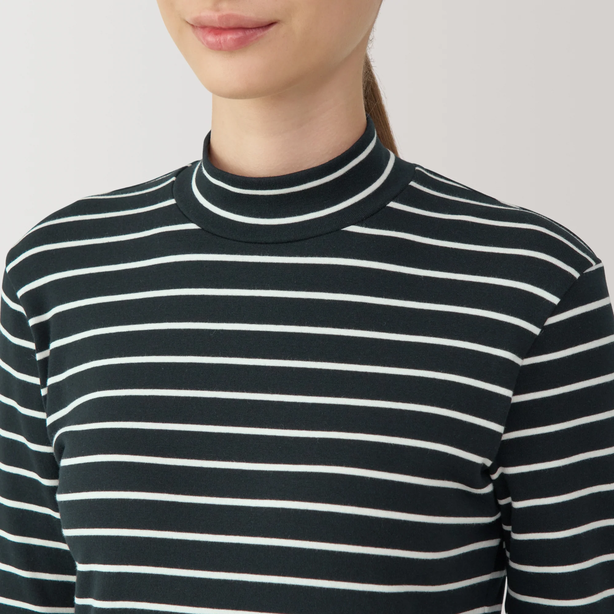 Women's Brushed Ribbed High Neck Long Sleeve Striped T-Shirt - Image 15