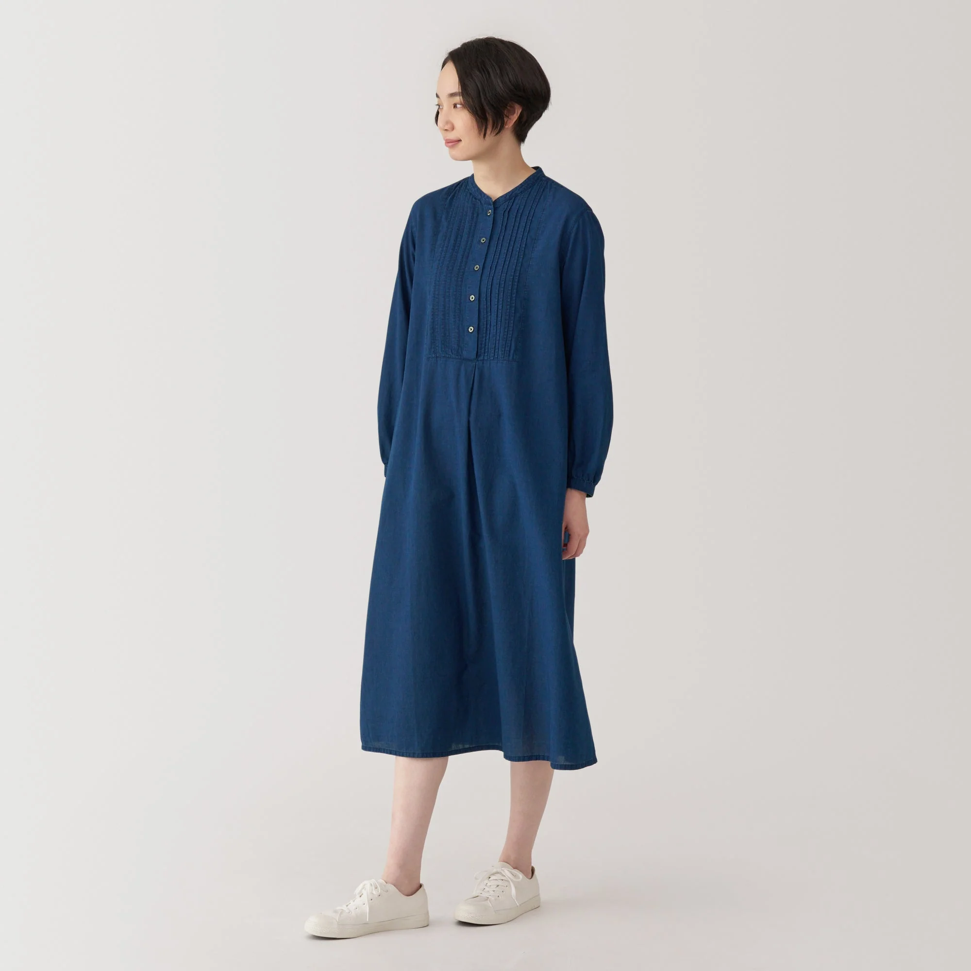 Women's Cotton Voile Indigo Long Sleeve Dress - Image 3