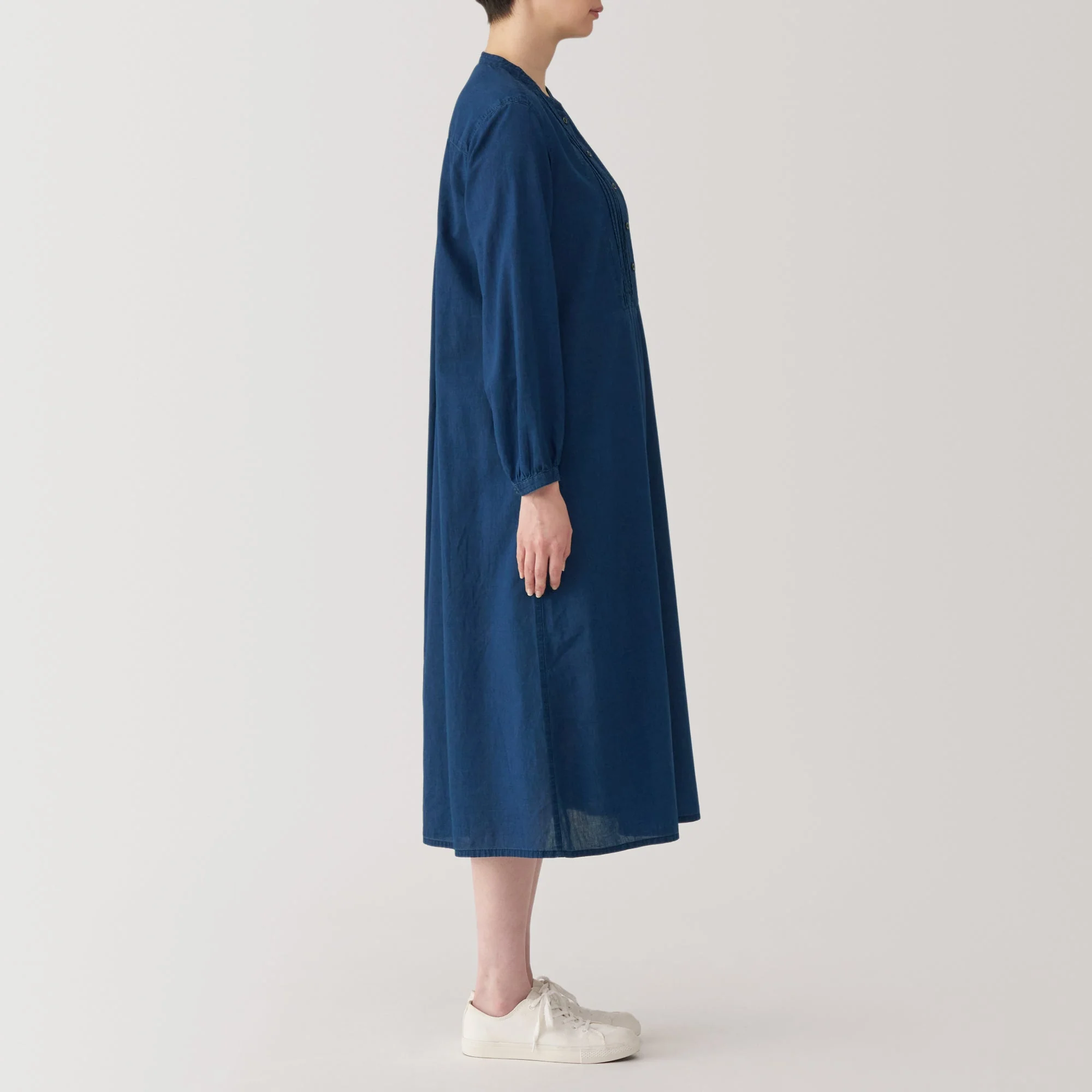Women's Cotton Voile Indigo Long Sleeve Dress - Image 5