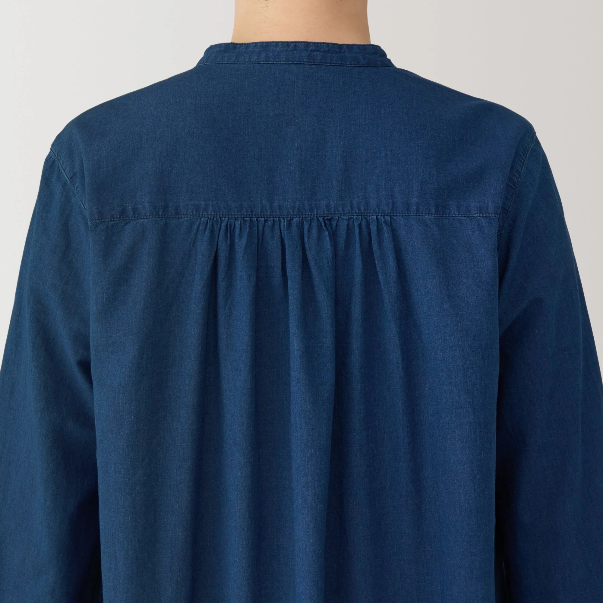 Women's Cotton Voile Indigo Long Sleeve Dress - Image 9