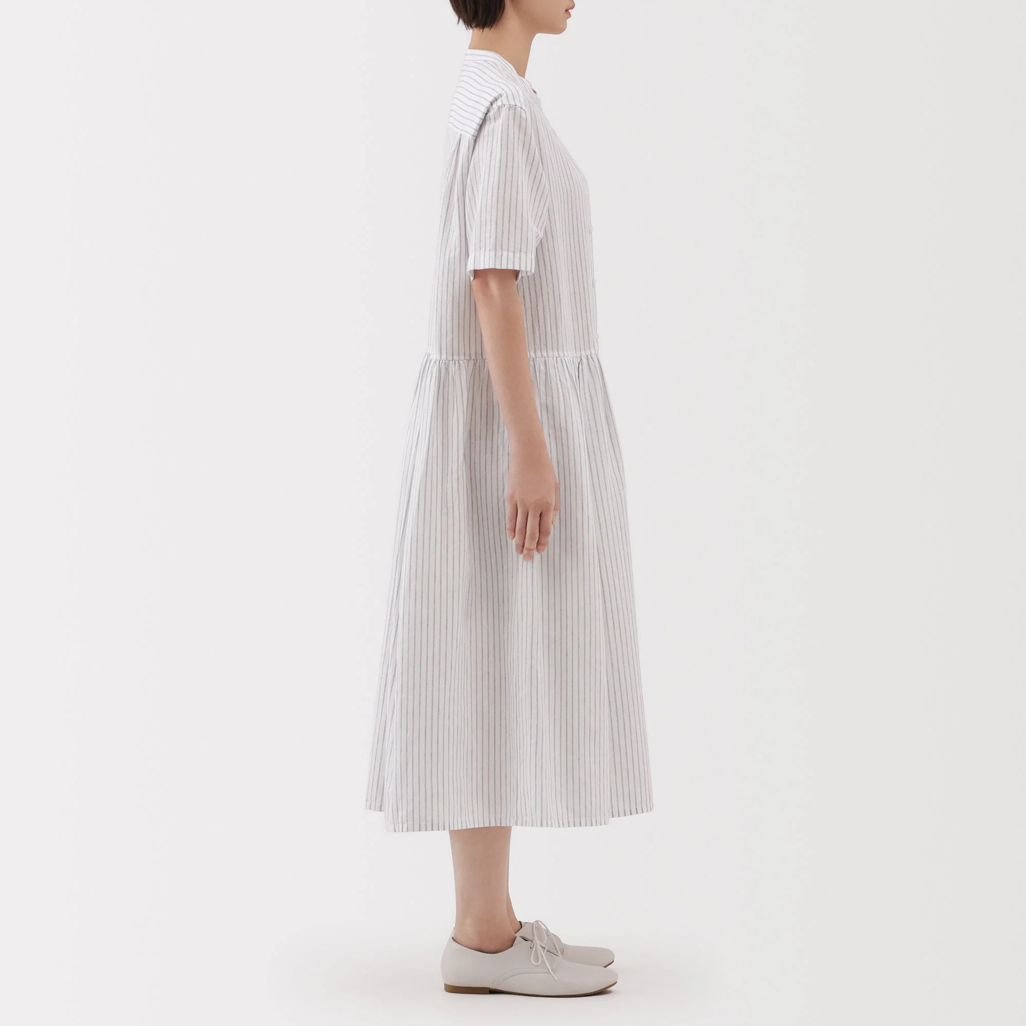 Women's Hemp Cotton Short Sleeve Striped Dress - Image 5