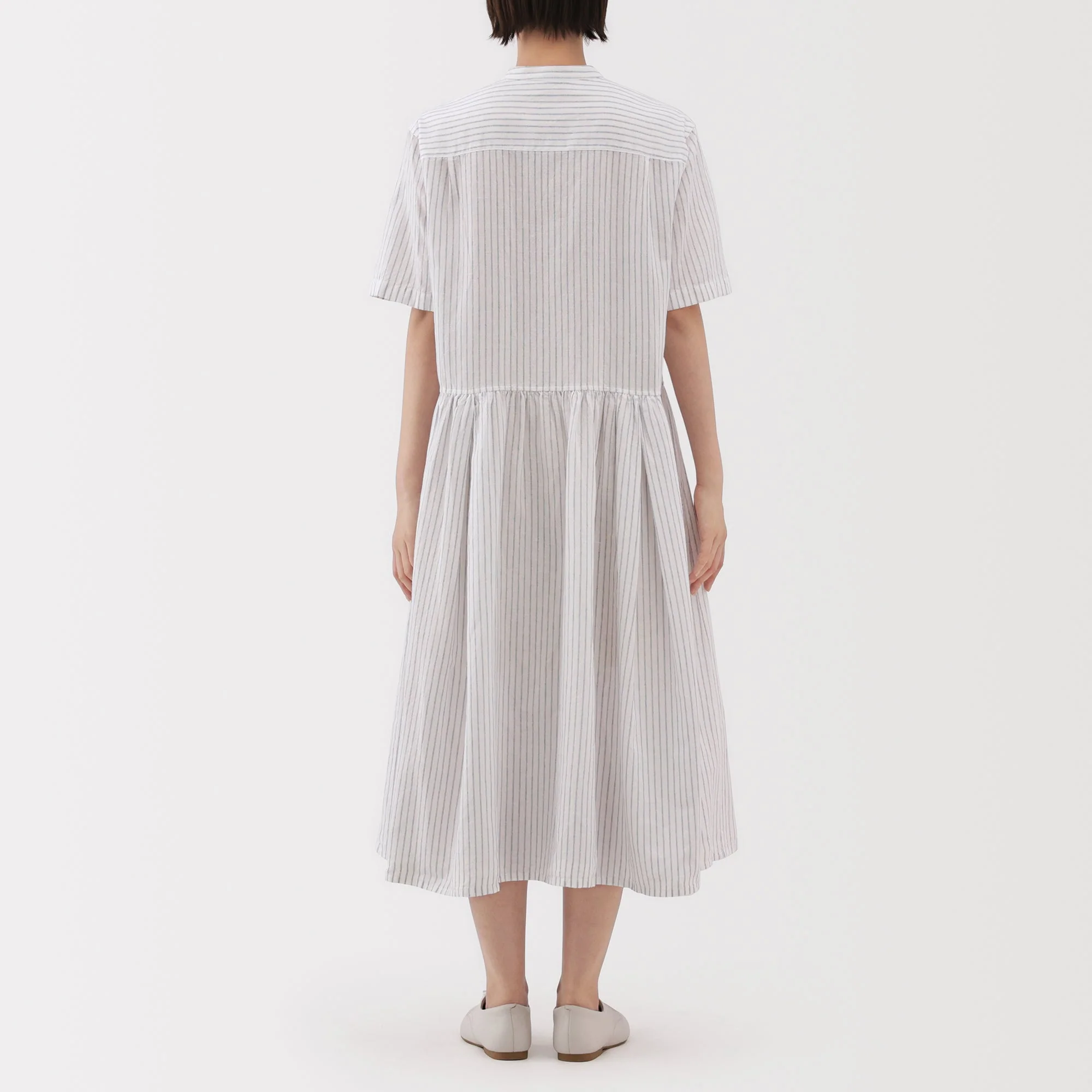 Women's Hemp Cotton Short Sleeve Striped Dress - Image 6