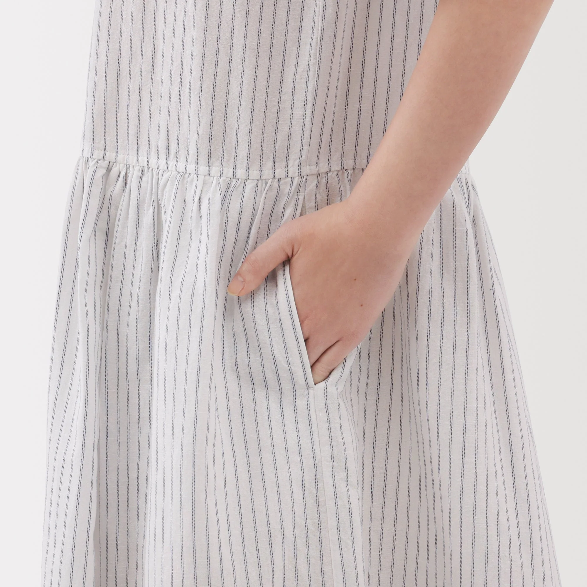 Women's Hemp Cotton Short Sleeve Striped Dress - Image 8