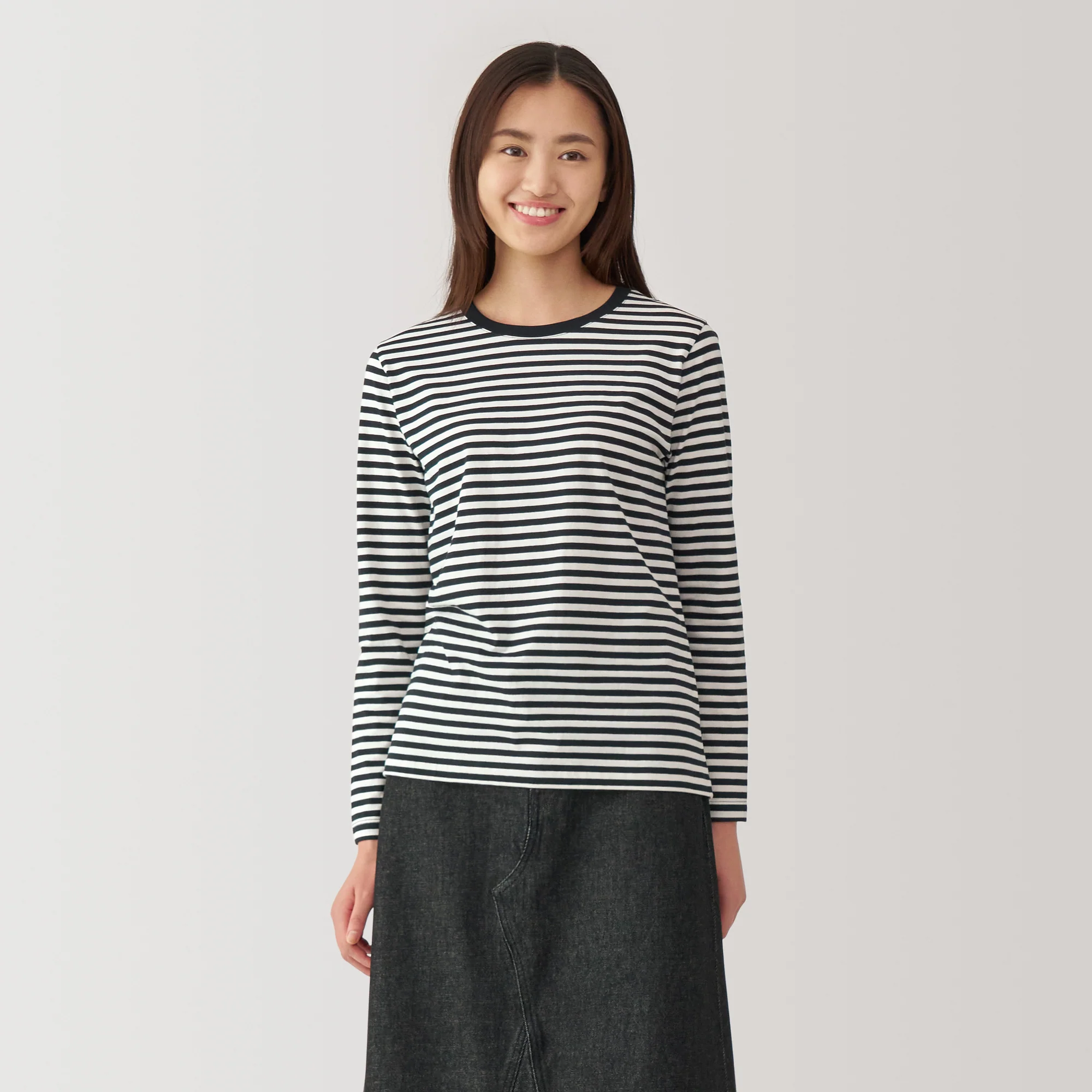 Women's Jersey Crew Neck Long Sleeve Striped T-Shirt - Image 11