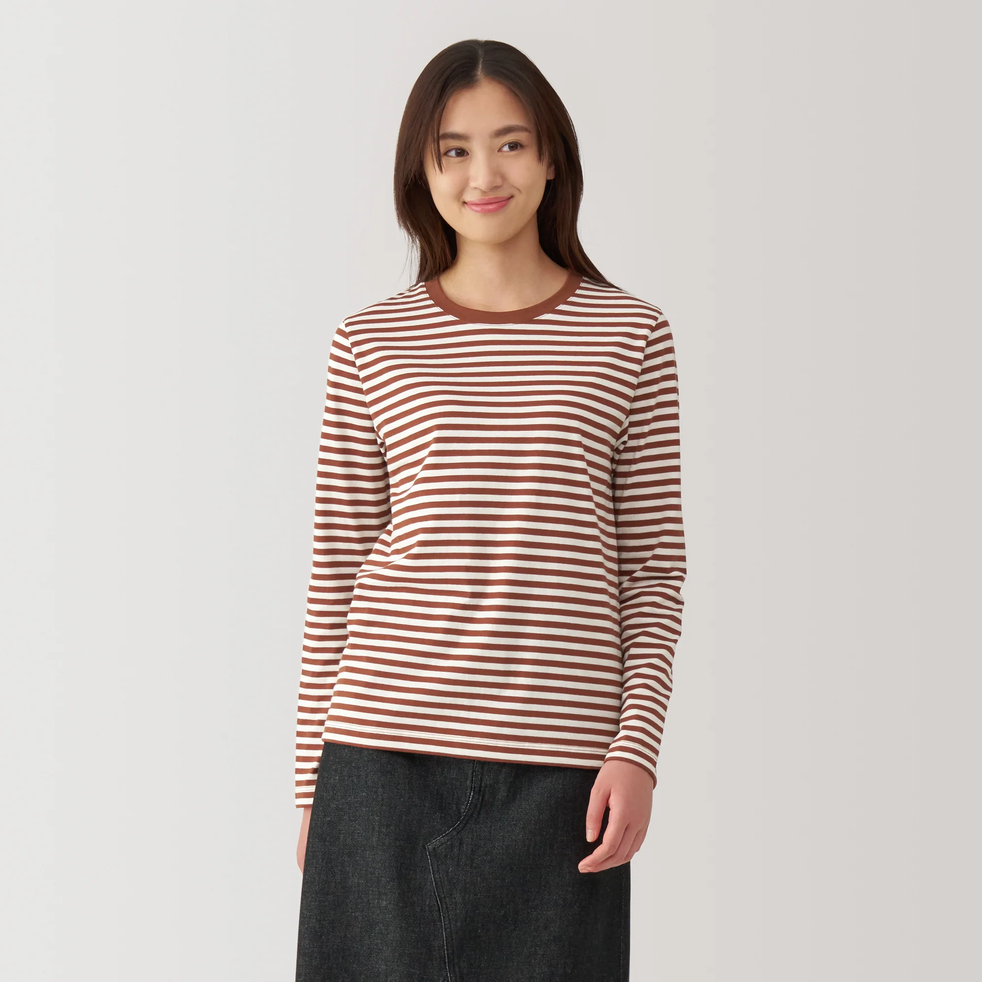 Women's Jersey Crew Neck Long Sleeve Striped T-Shirt - Image 19