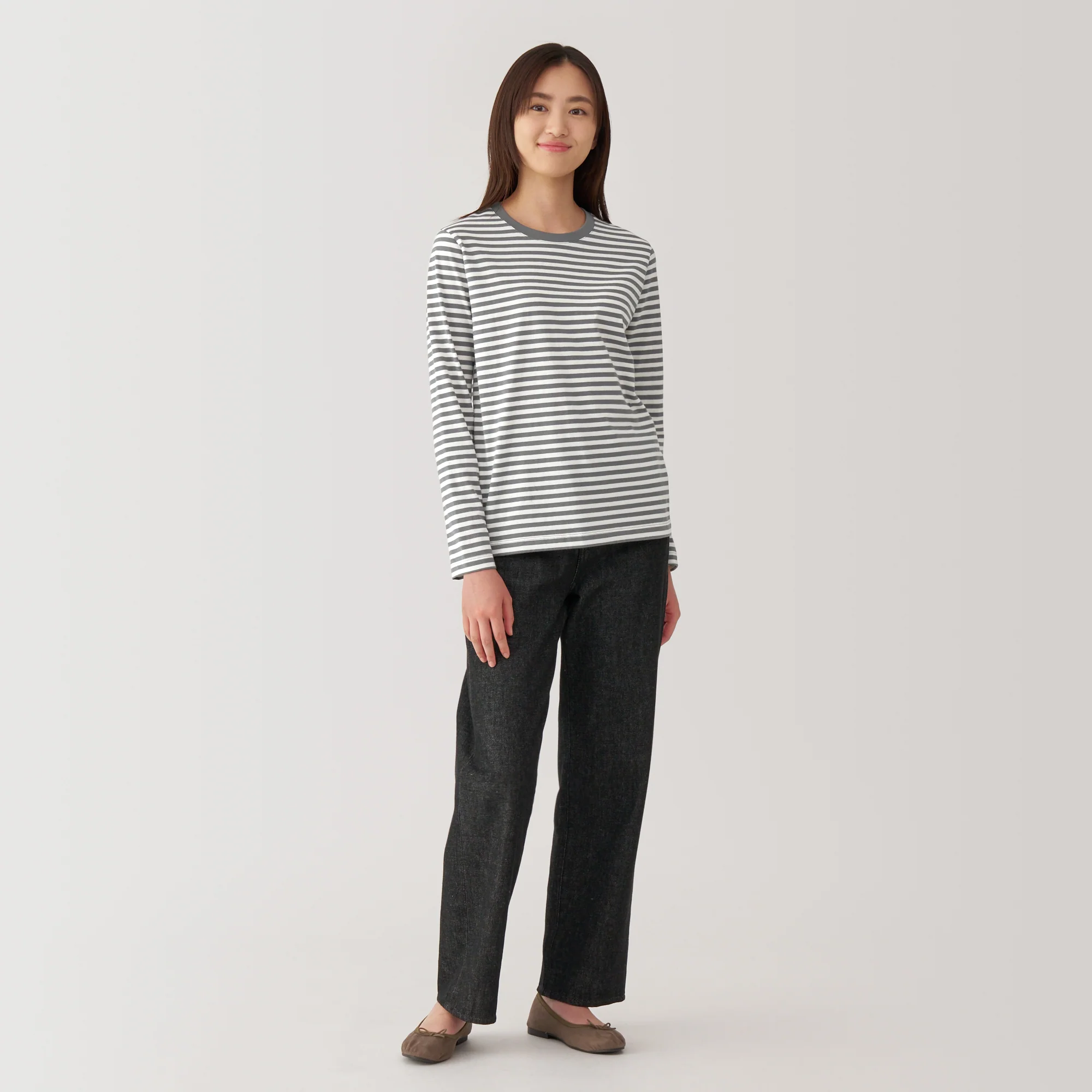 Women's Jersey Crew Neck Long Sleeve Striped T-Shirt - Image 4