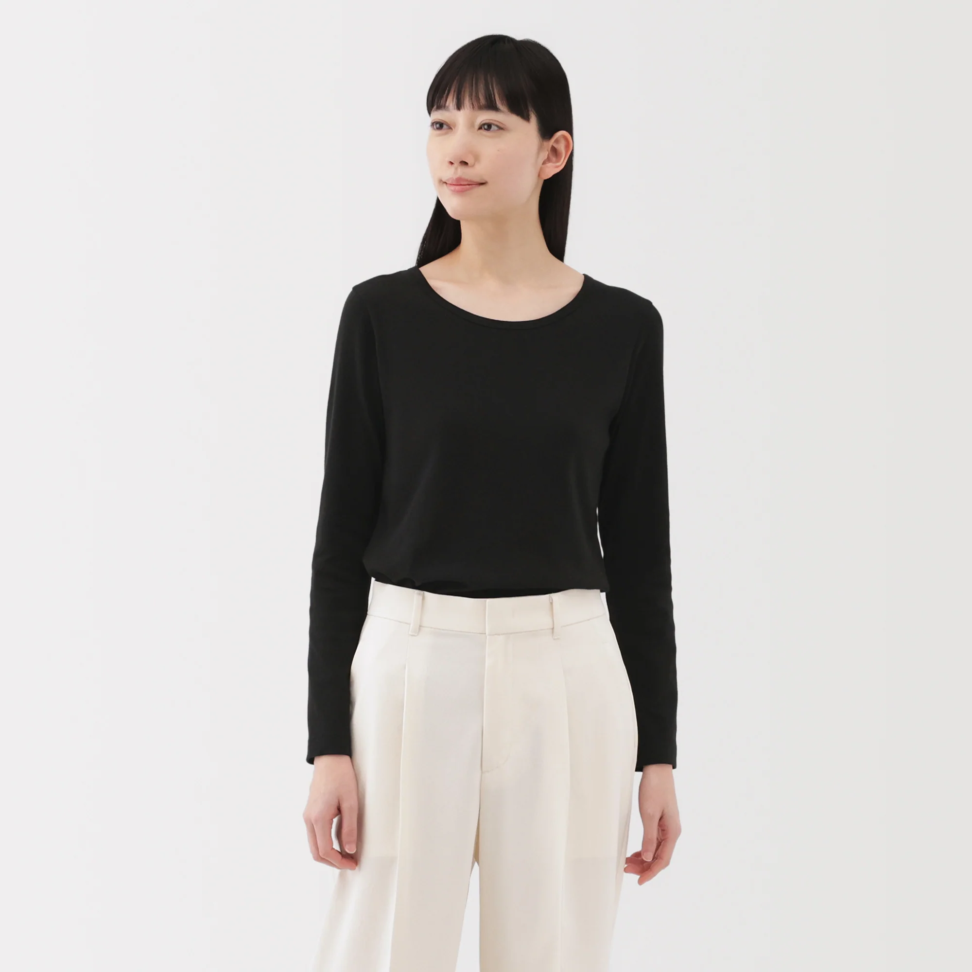 Women's Stretch Ribbed Crew Neck Long Sleeve T-Shirt