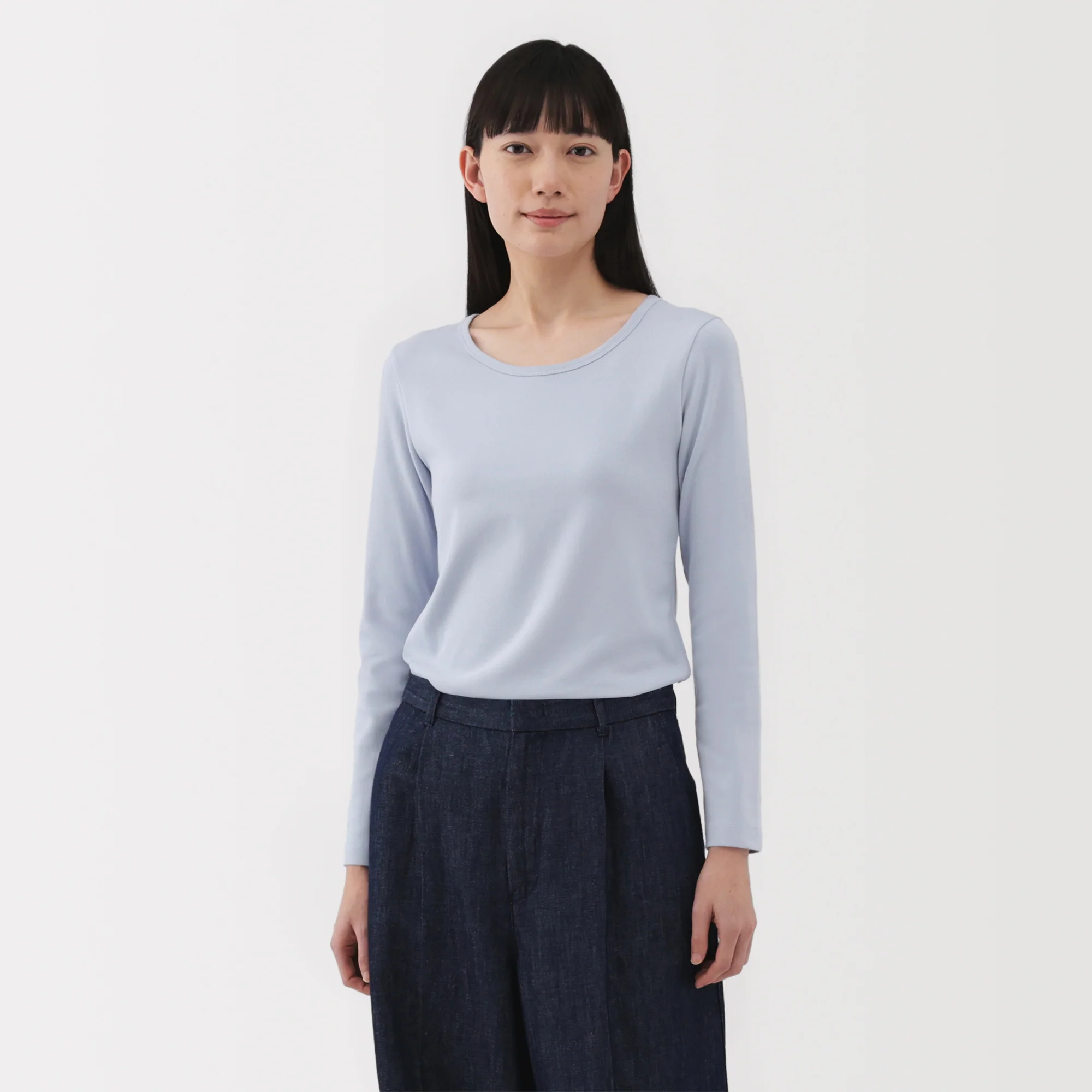 Women's Stretch Ribbed Crew Neck Long Sleeve T-Shirt - Image 21