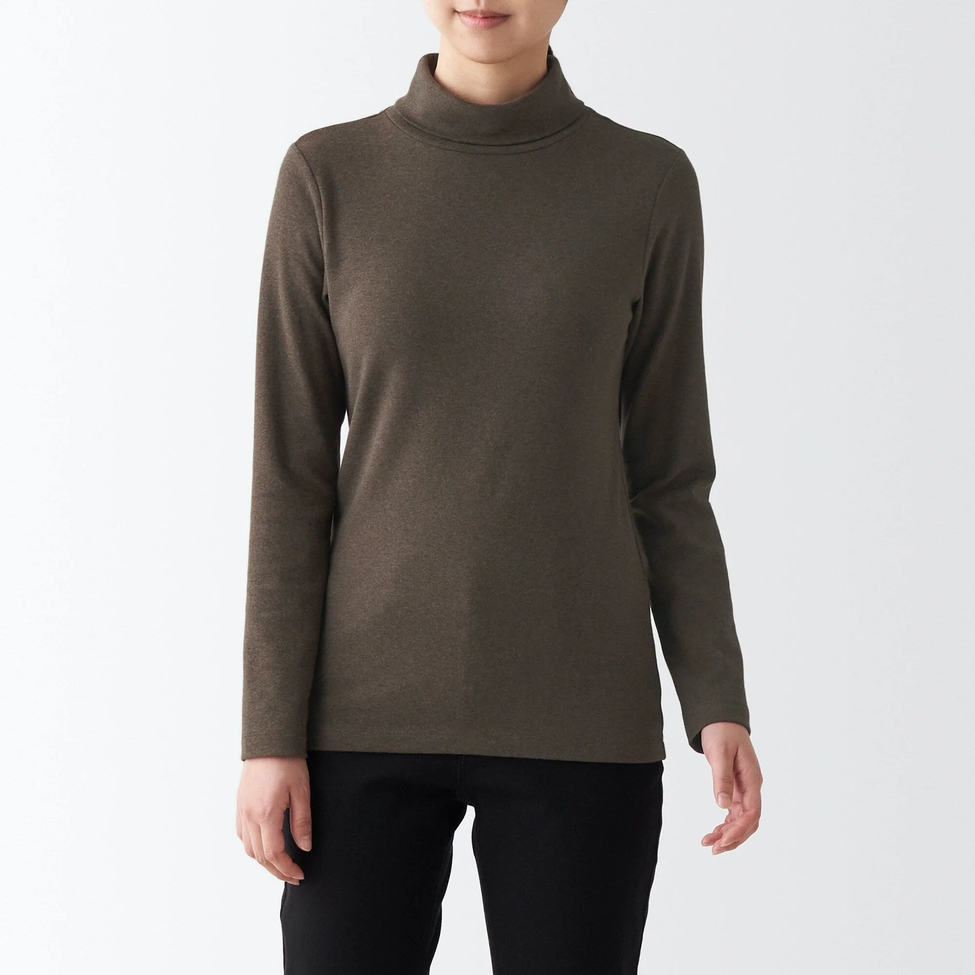 Women's Stretch Ribbed Turtle Neck Long Sleeve T-Shirt