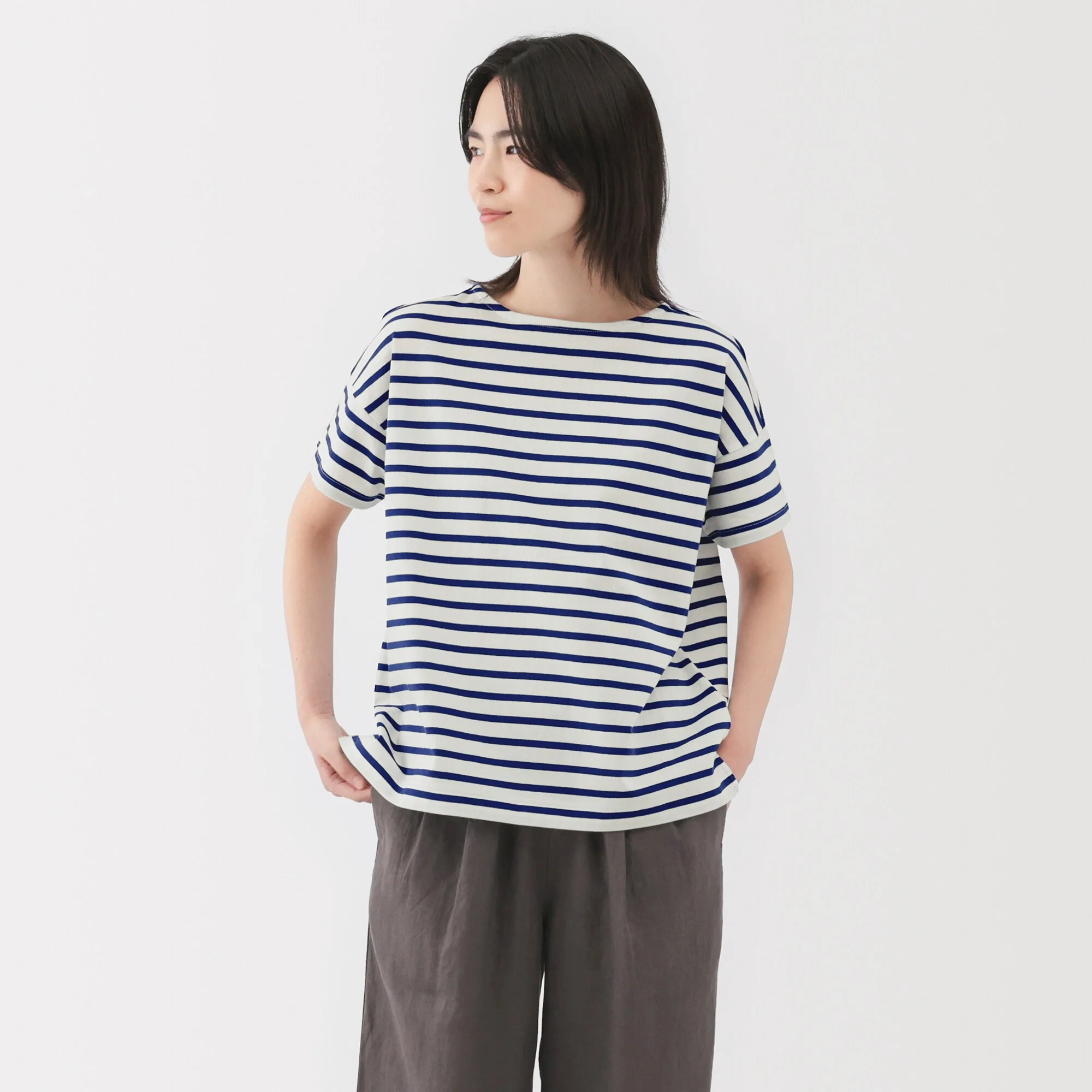Women's Striped Boat Neck Short Sleeve T-Shirt - Image 36