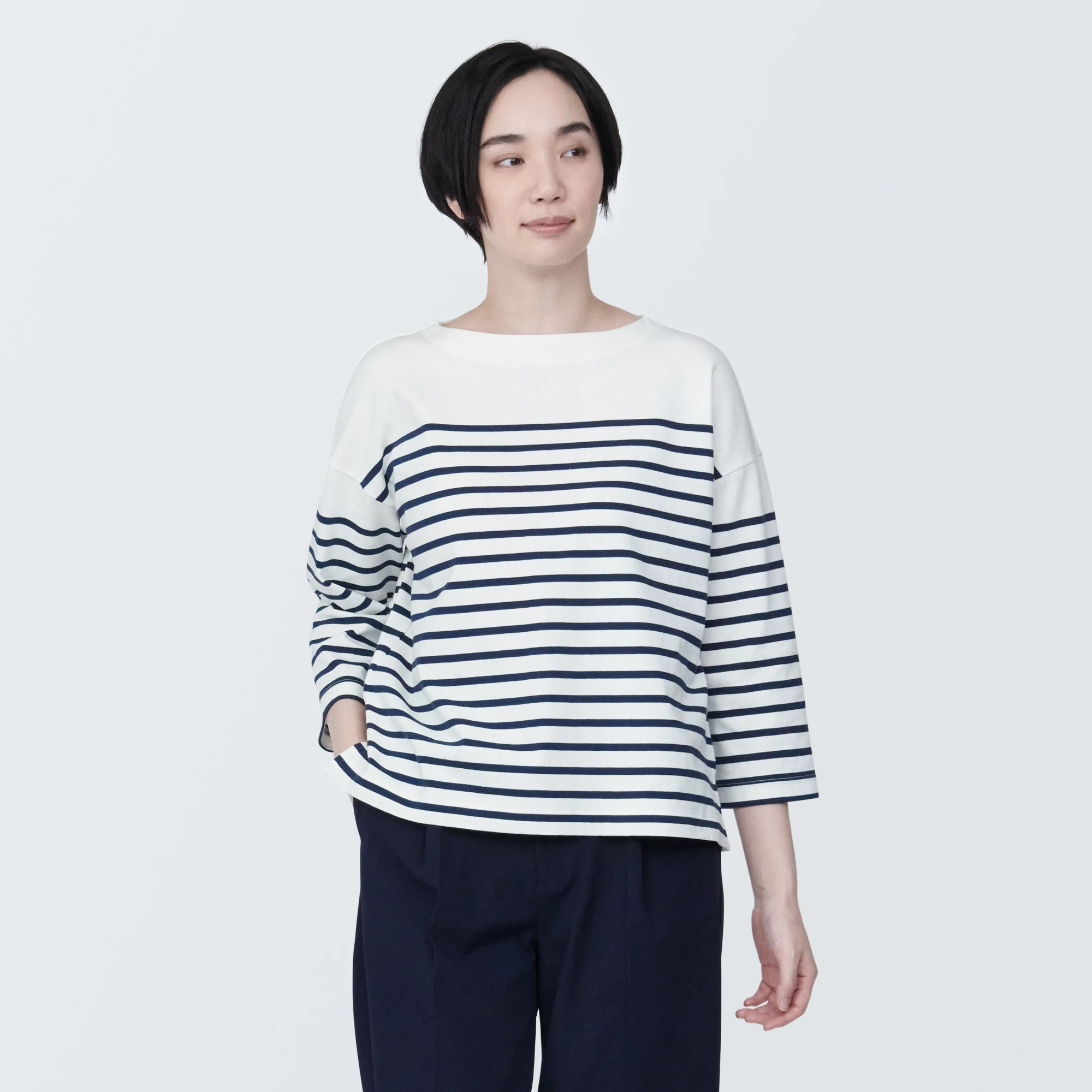 Women's Striped Boatneck 3/4 Sleeve T-Shirt - Image 35