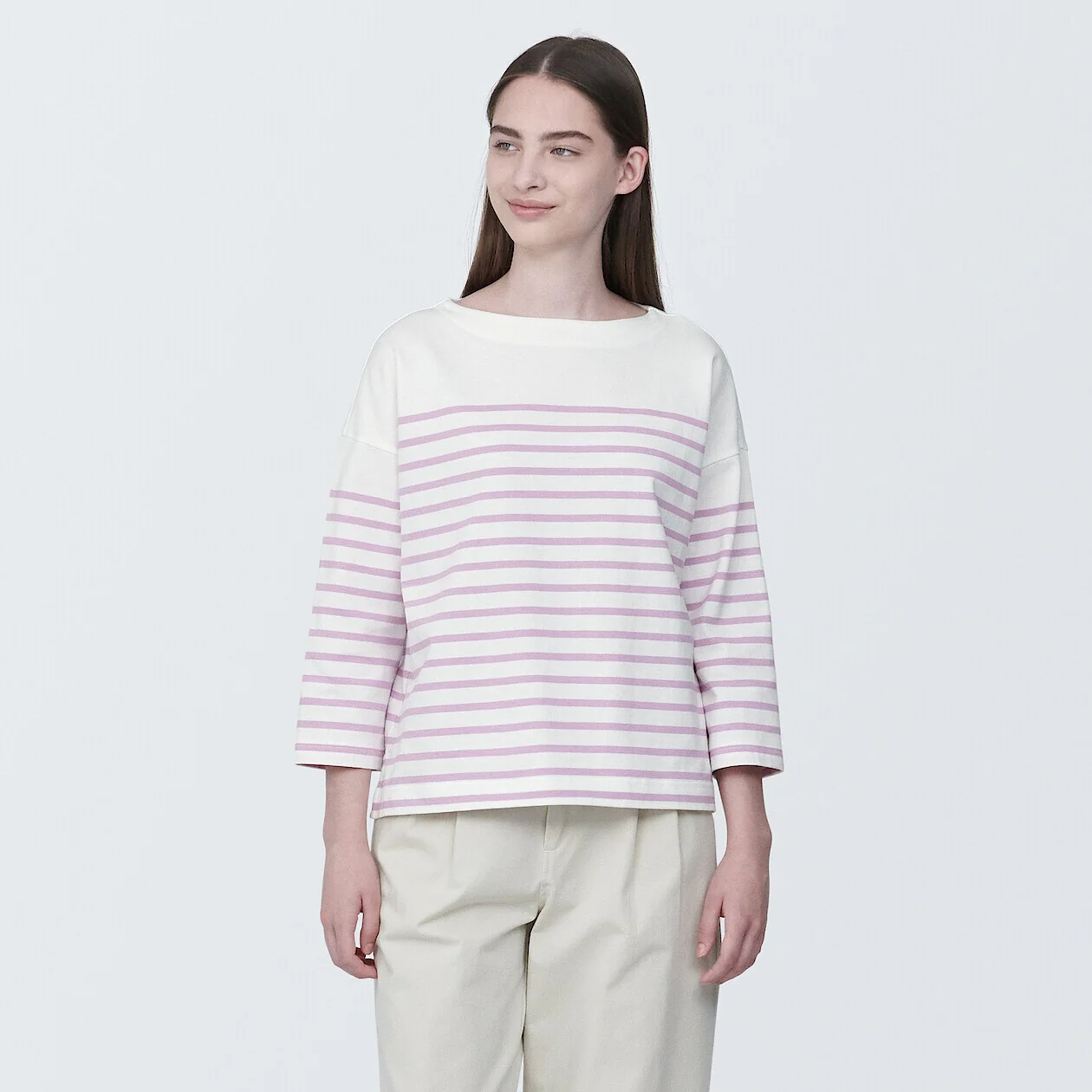 Women's Striped Boatneck 3/4 Sleeve T-Shirt - Image 43