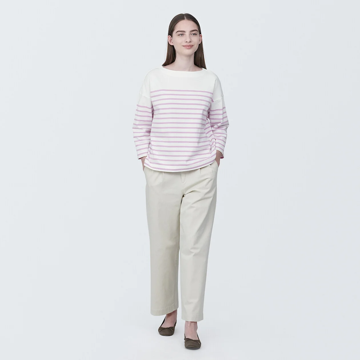 Women's Striped Boatneck 3/4 Sleeve T-Shirt - Image 44