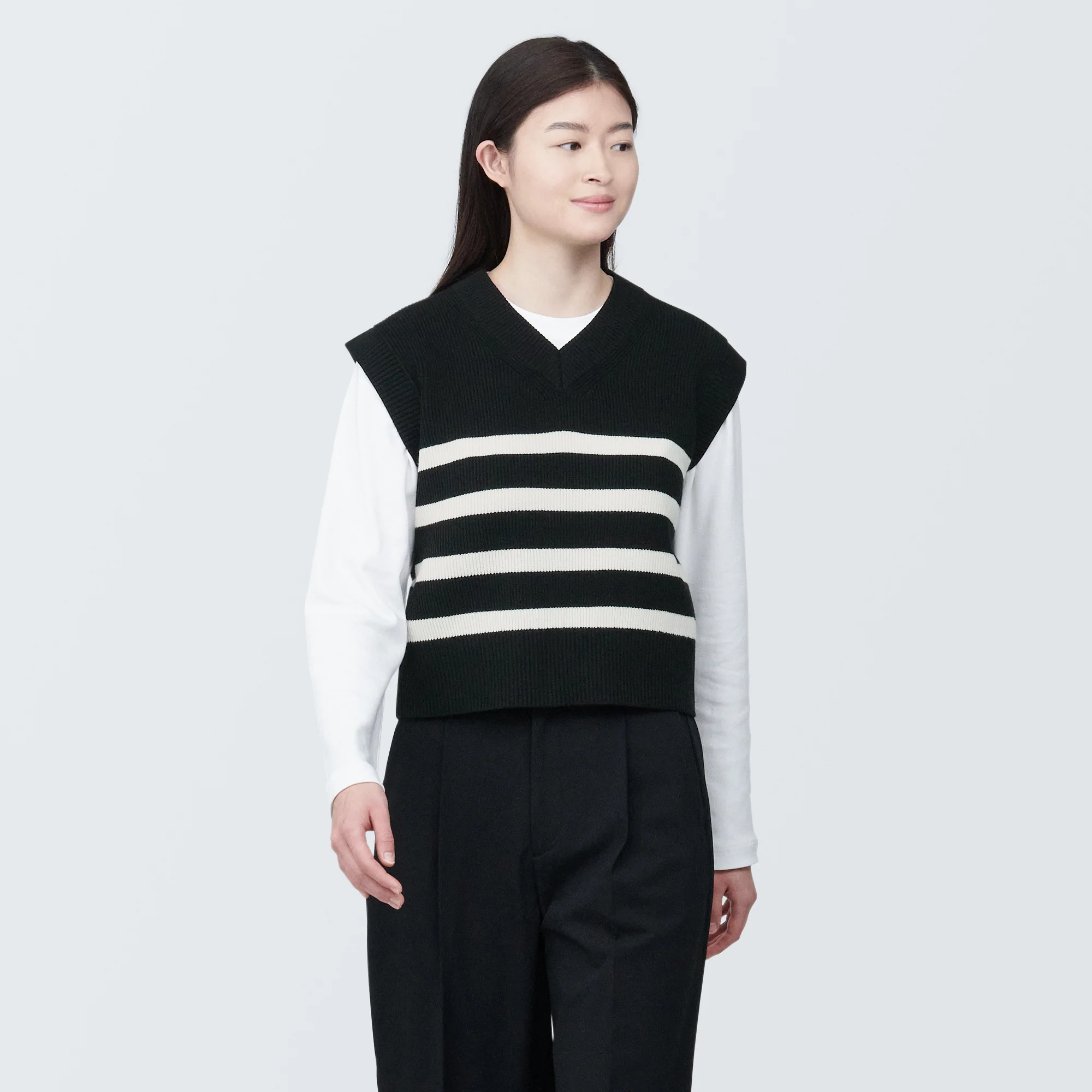 Women's Washable Rib Knit V-Neck Striped Short Vest - Image 3
