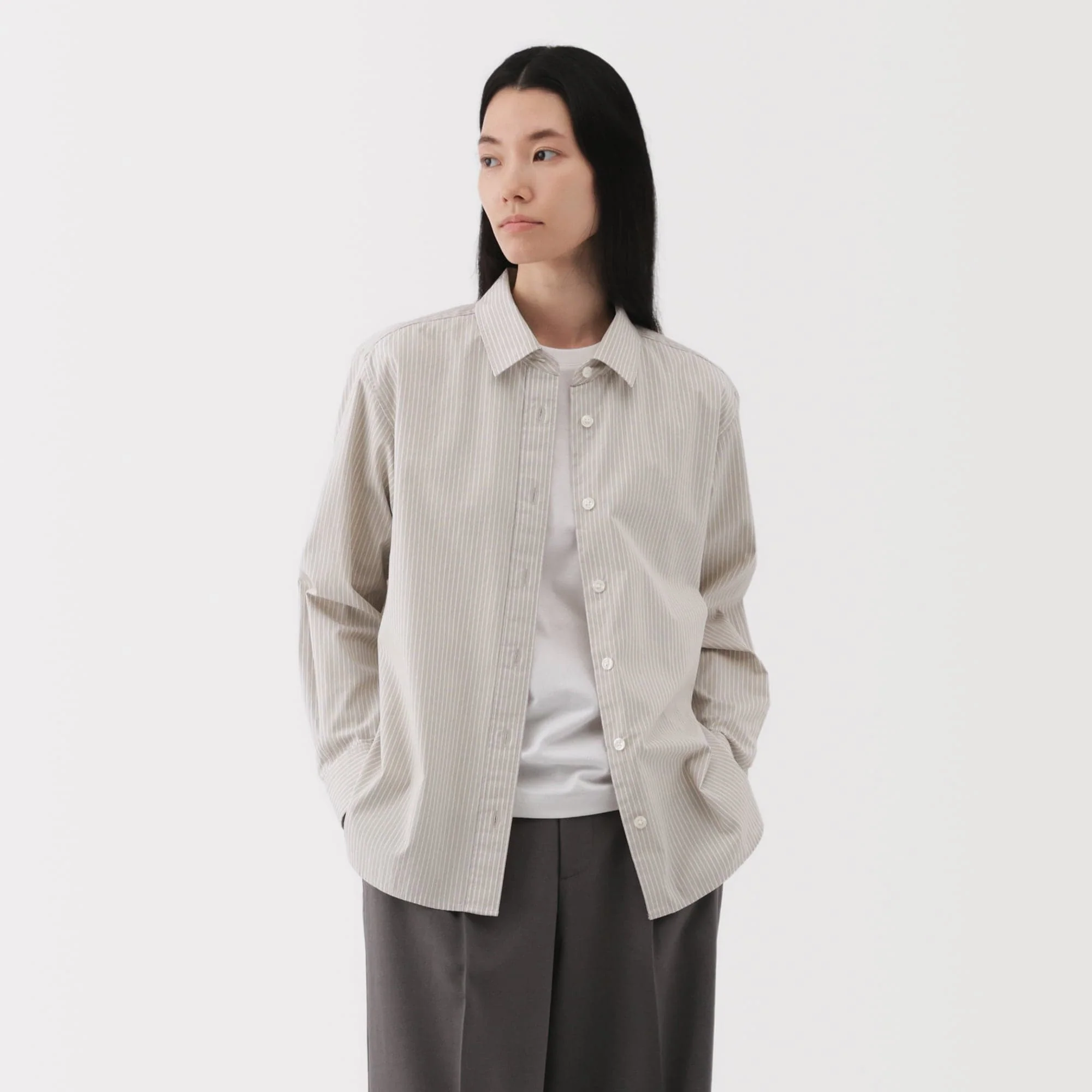 Women's Washed Broadcloth Regular Collar Long Sleeve Striped Shirt - Image 12